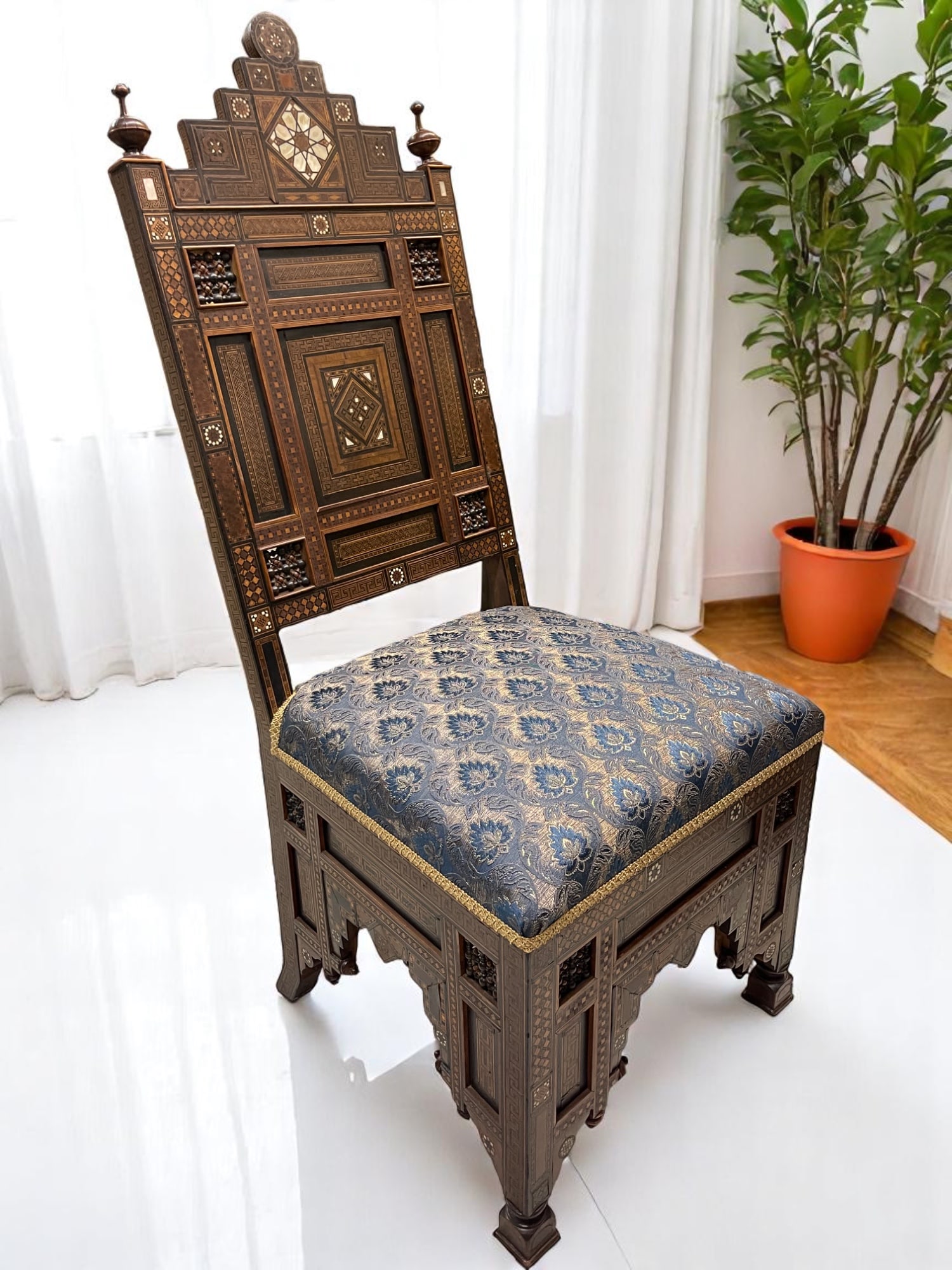 A 19th Century Mother of Pearl Carved Inlaid Fine Syrian Wooden Chair (1 of 13)