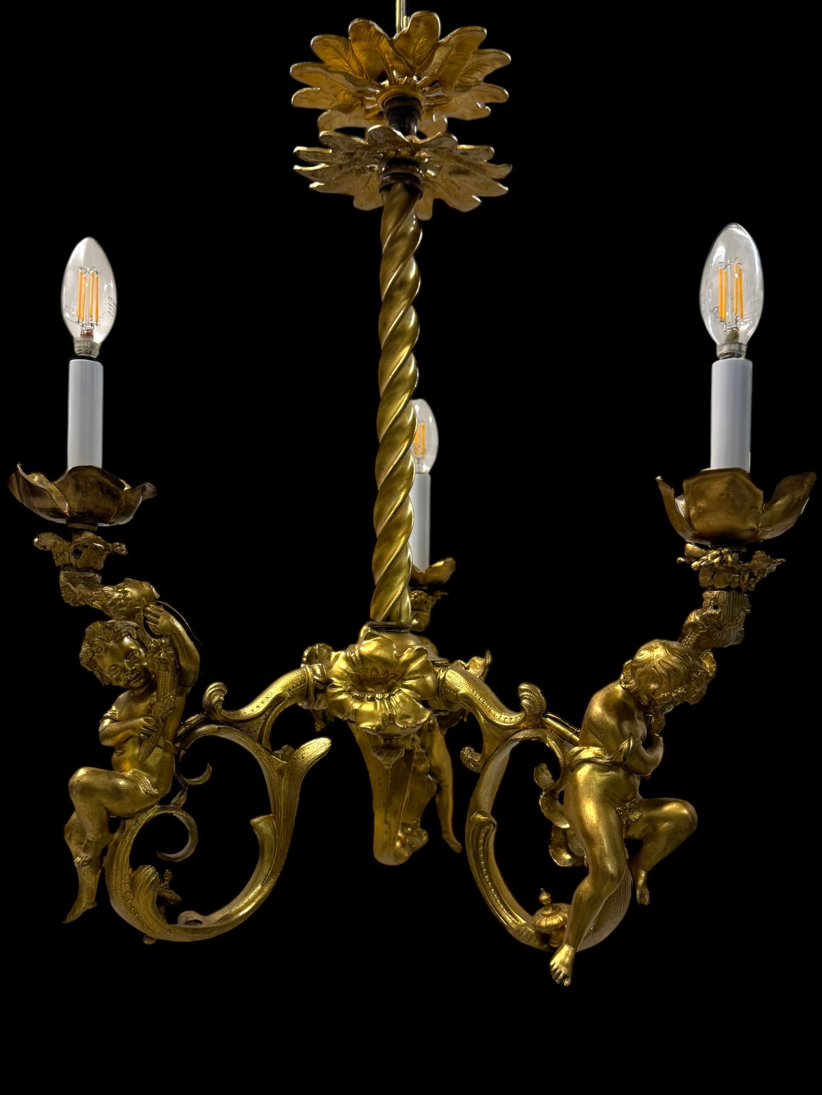 19th Century French Gilt Bronze Three-Light Chandelier By Marchand (1 of 9)