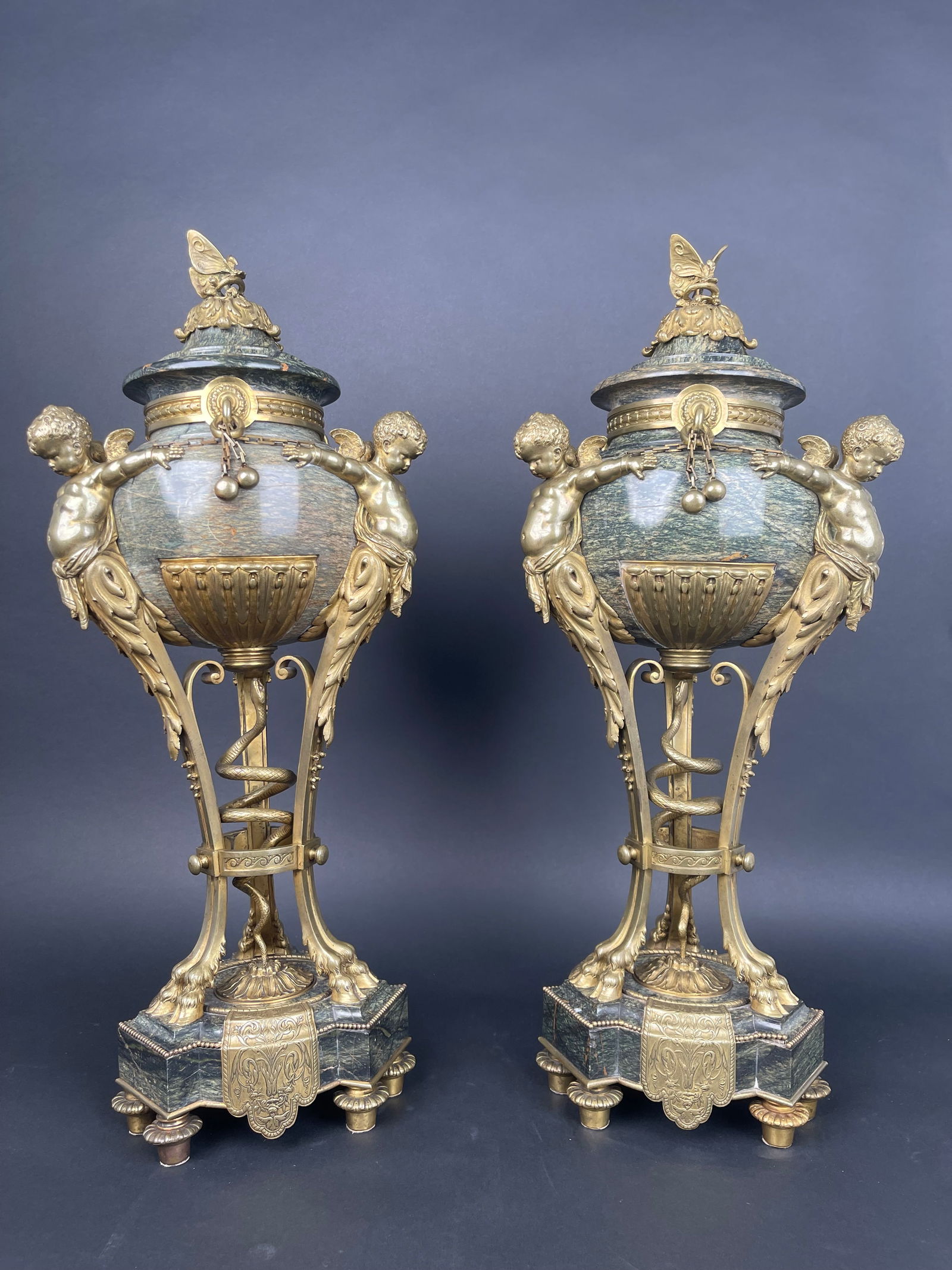 A Pair Of Large 19th century French Ormolu Mounted Obsidian Urns (1 of 10)