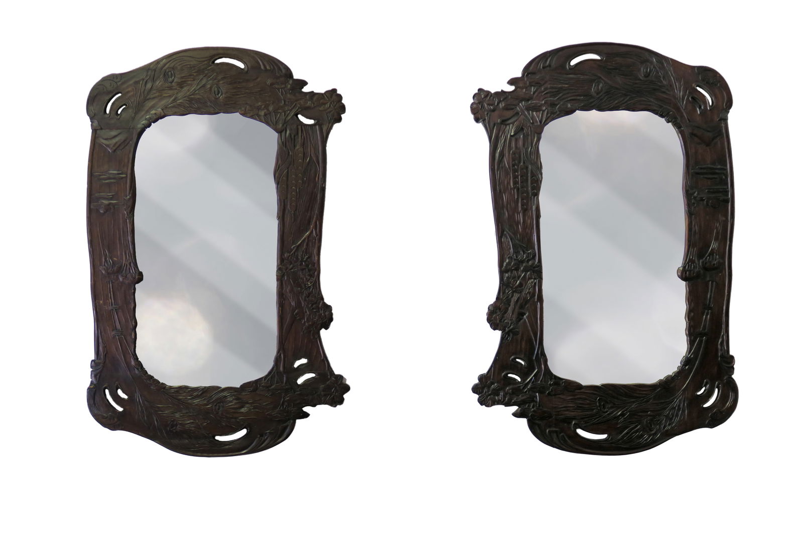 A Pair of Art Nouveau Hand Carved Walnut Mirrors (1 of 9)
