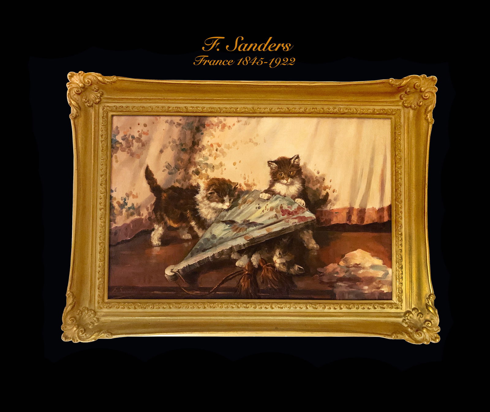 Cats Playing , Oil on Canvas By F. Sanders, 19th C.: 19th C. French Oil On Canvas Painting Of Playing Cats By F. Sanders. 28.1/2" X 20.1/2"