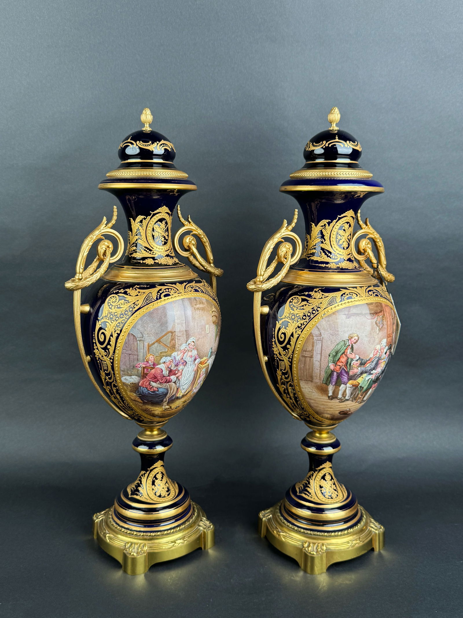 Pair Of Sevres Ormolu Mounted Cobalt Ground Porcelain Vases (1 of 9)