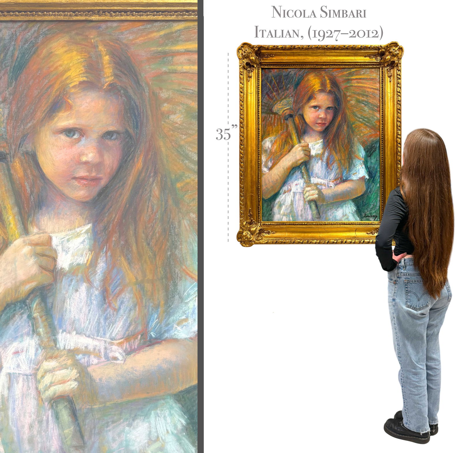 Nicola Simbari, Italian (1927-2012): Nicola Simbari, Italian (1927-2012). A large Pastel on paper set in an ornate gilt frame. Frame: 35"X28"