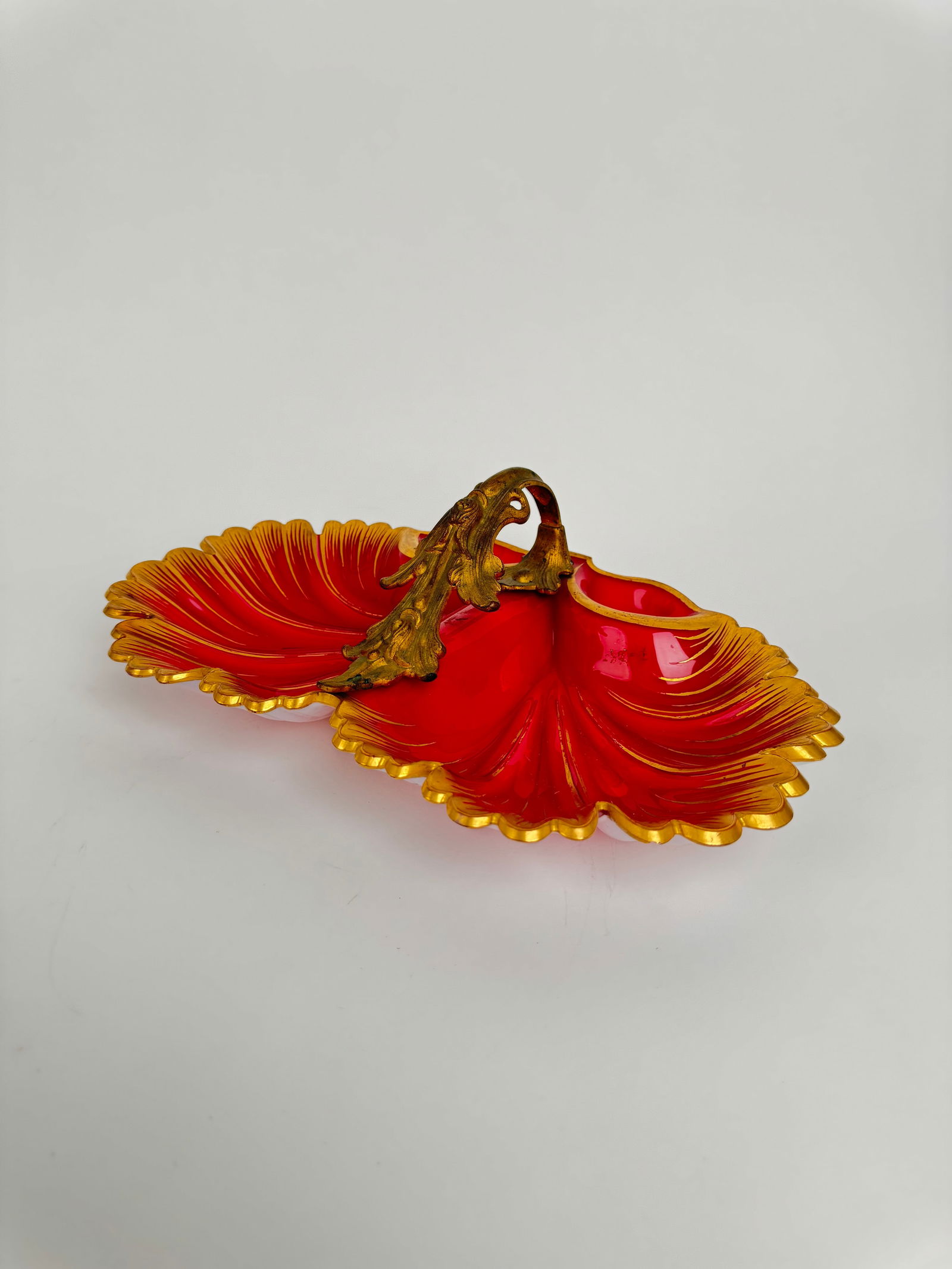 19th Century Bohemian Gilt Decorated Cranberry & Opaline Glass Dish (1 of 4)