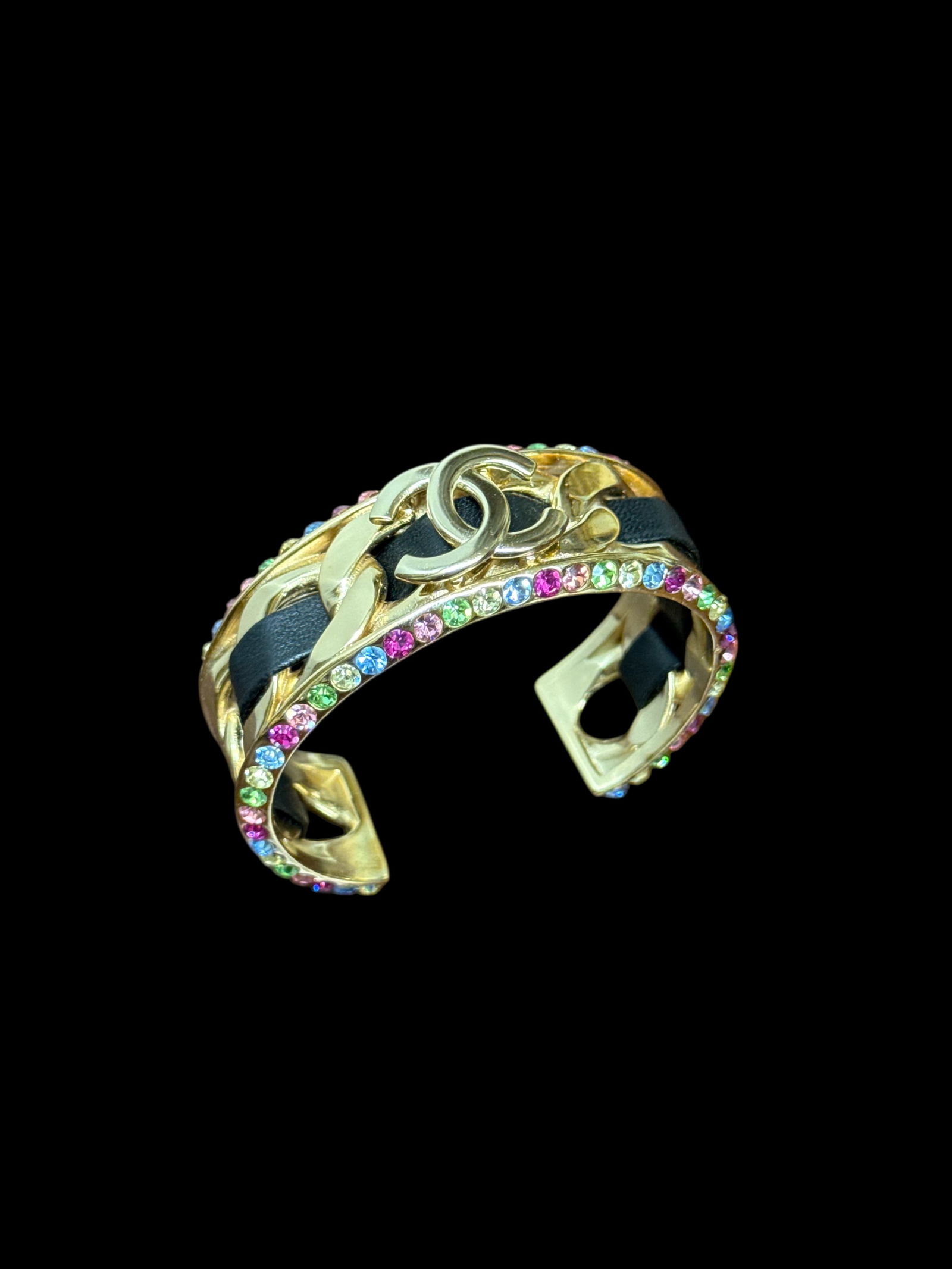 An Authentic 18k Gold Plated Multi Color Faceted Glass Chanel Bangle (1 of 4)