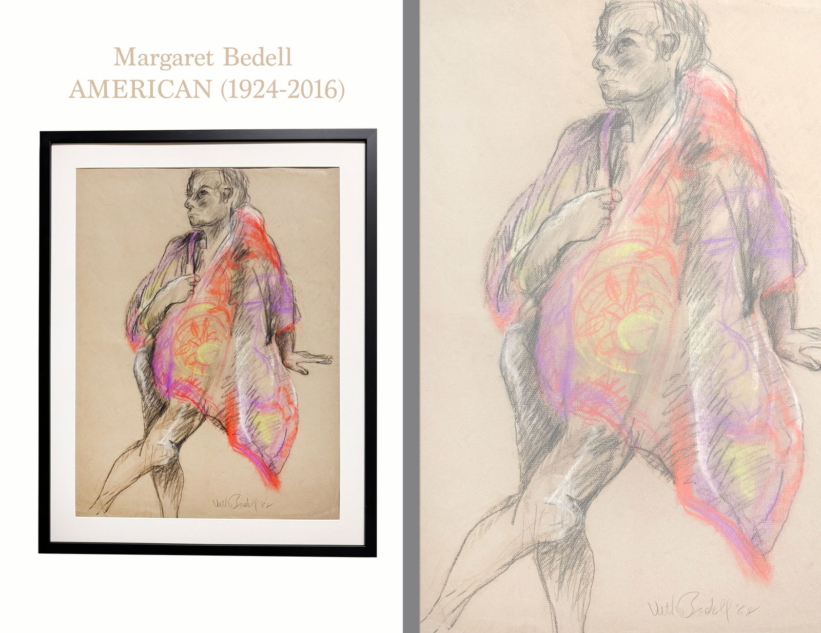 Margaret Bedell (1924-2016): Margaret Bedell (1924-2016). Colored Pencil Drawing . Signed By the artist.Corona Del Mar, Circa 1970. Frame: 24"X30".Margaret Bedell (1924-2016) was both a printmaker and painter in her lifetime. A