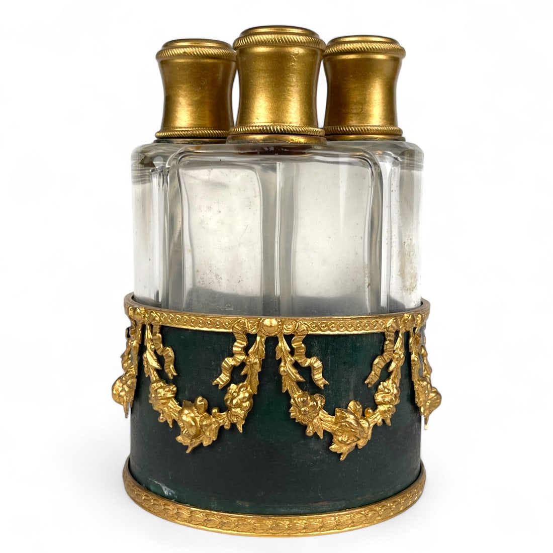 19th French Century Gilt & Patented Bronze & Crystal Perfume Bottles: 19th French Century Gilt & Patented Bronze & Crystal Perfume Bottles. 5-1/2" x 3"
