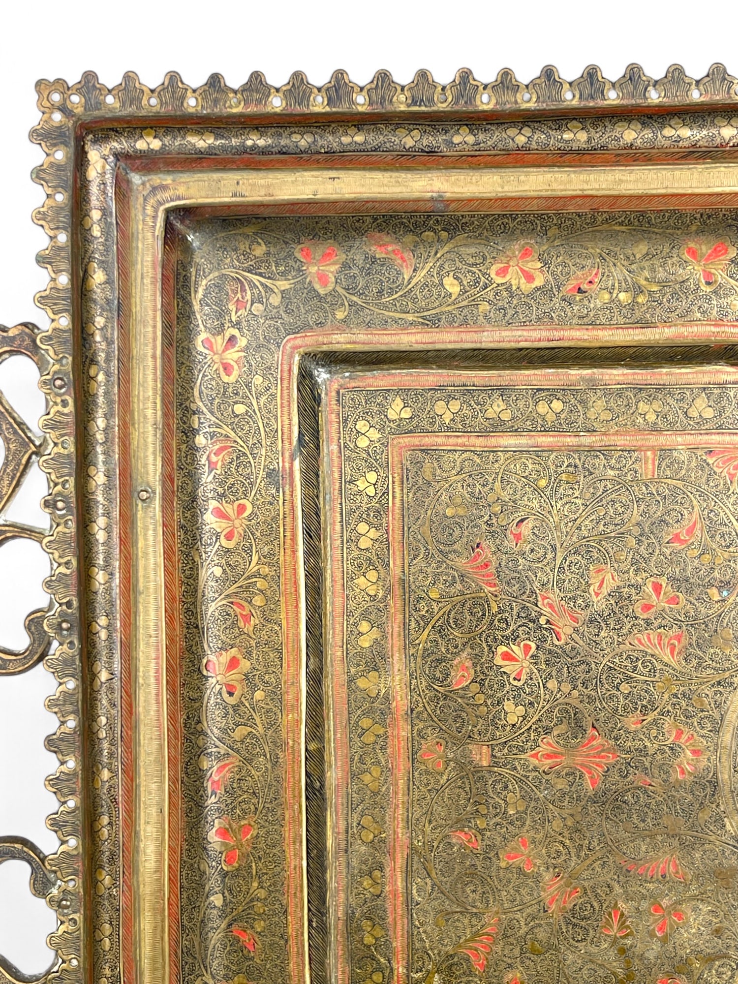 A Middle Eastern Handmade Hand Hammered Cold Enameled Tray - 2