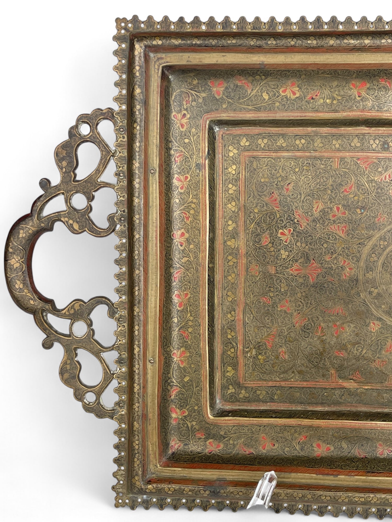 A Middle Eastern Handmade Hand Hammered Cold Enameled Tray - 3