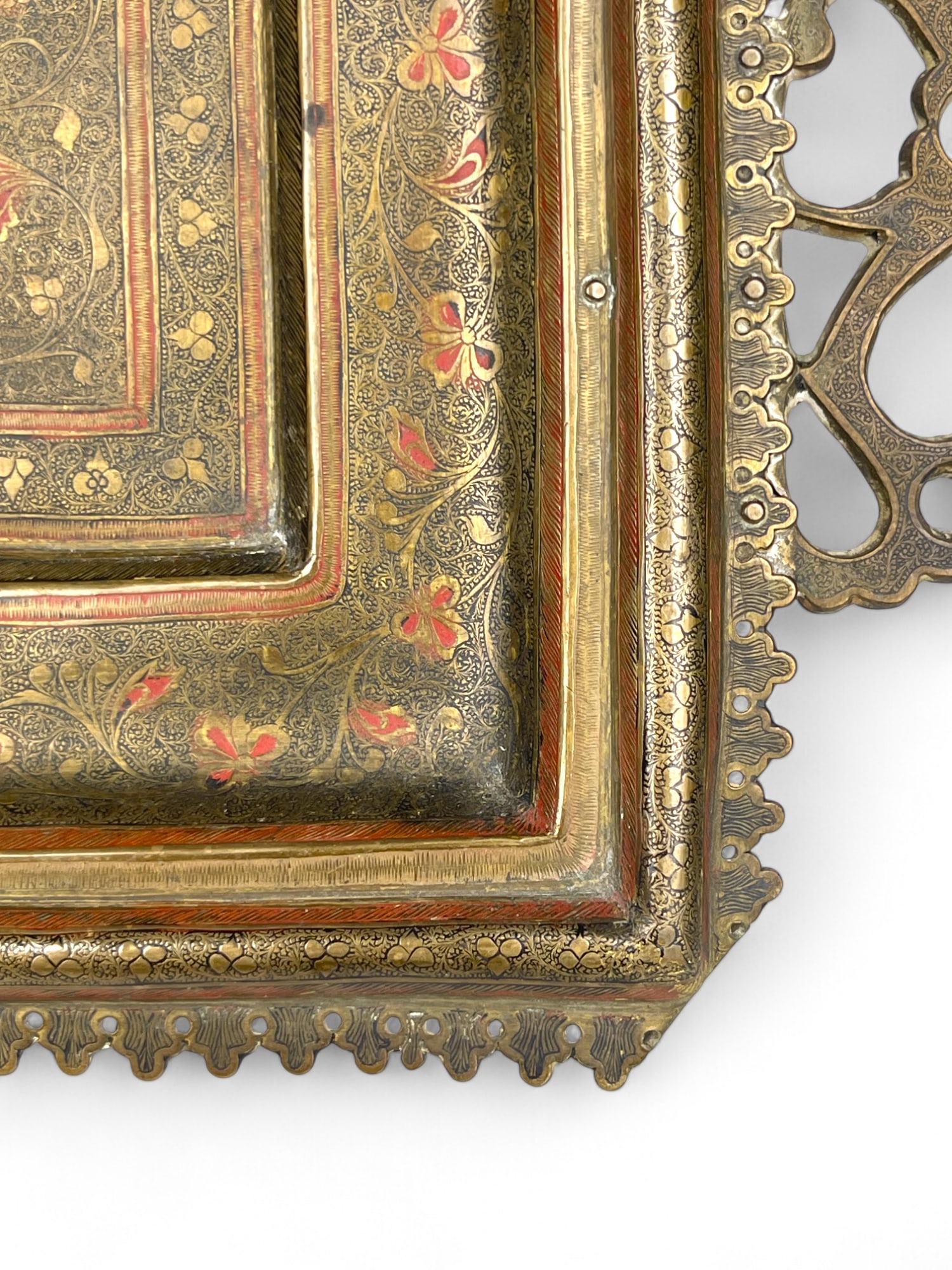 A Middle Eastern Handmade Hand Hammered Cold Enameled Tray - 8