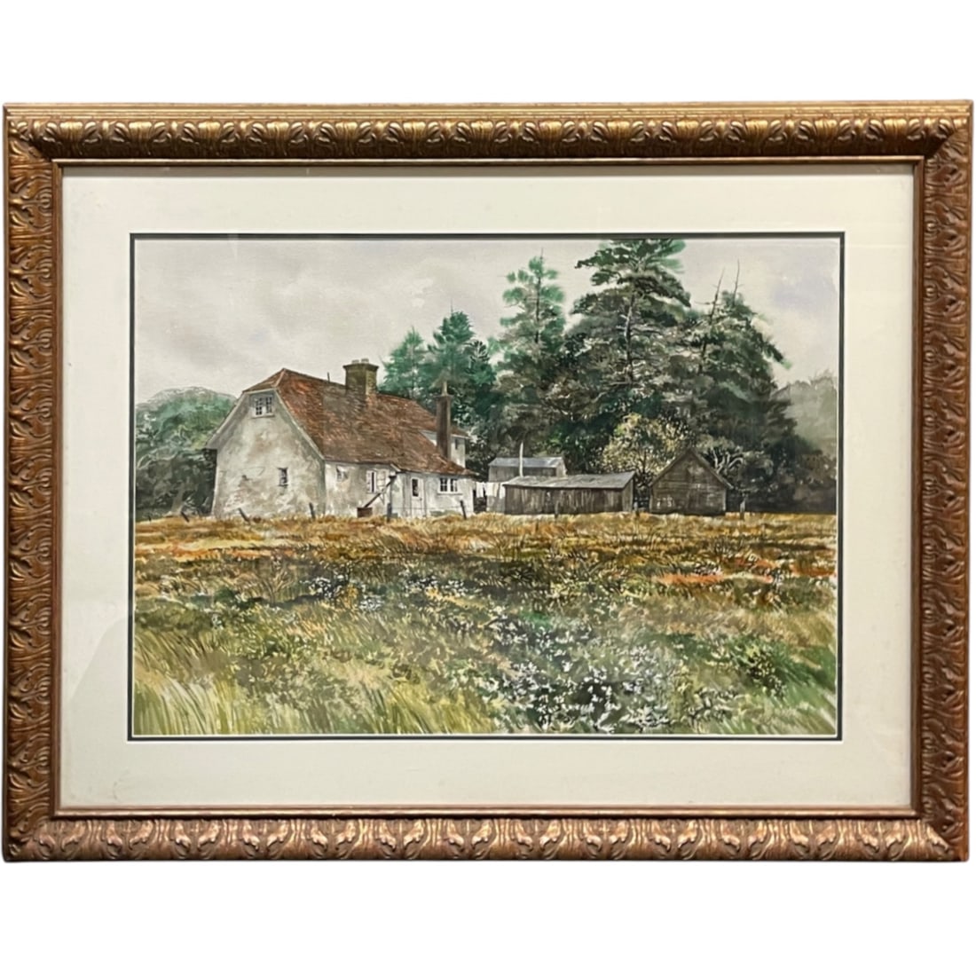 Jeremiah Goodman (American 1922-1917): Jeremiah Goodman (American, 1922-1917). Watercolor on paper of a landscape painting. Frame: 40-1/2” x 33”