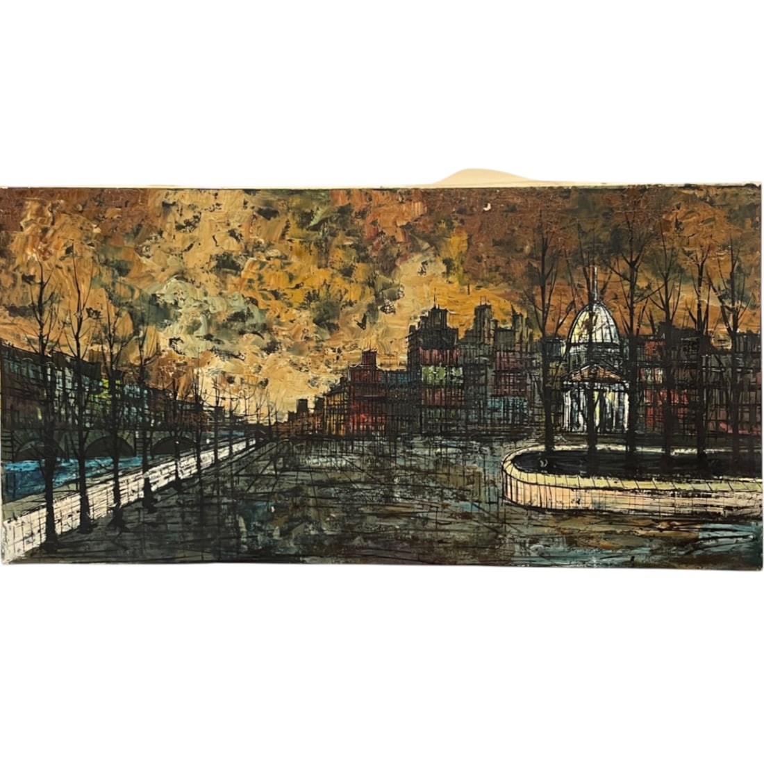 A Large Antique Oil On Canvas Painting of Paris: A Large Antique Oil On Canvas Painting of Paris. 48” x 24”