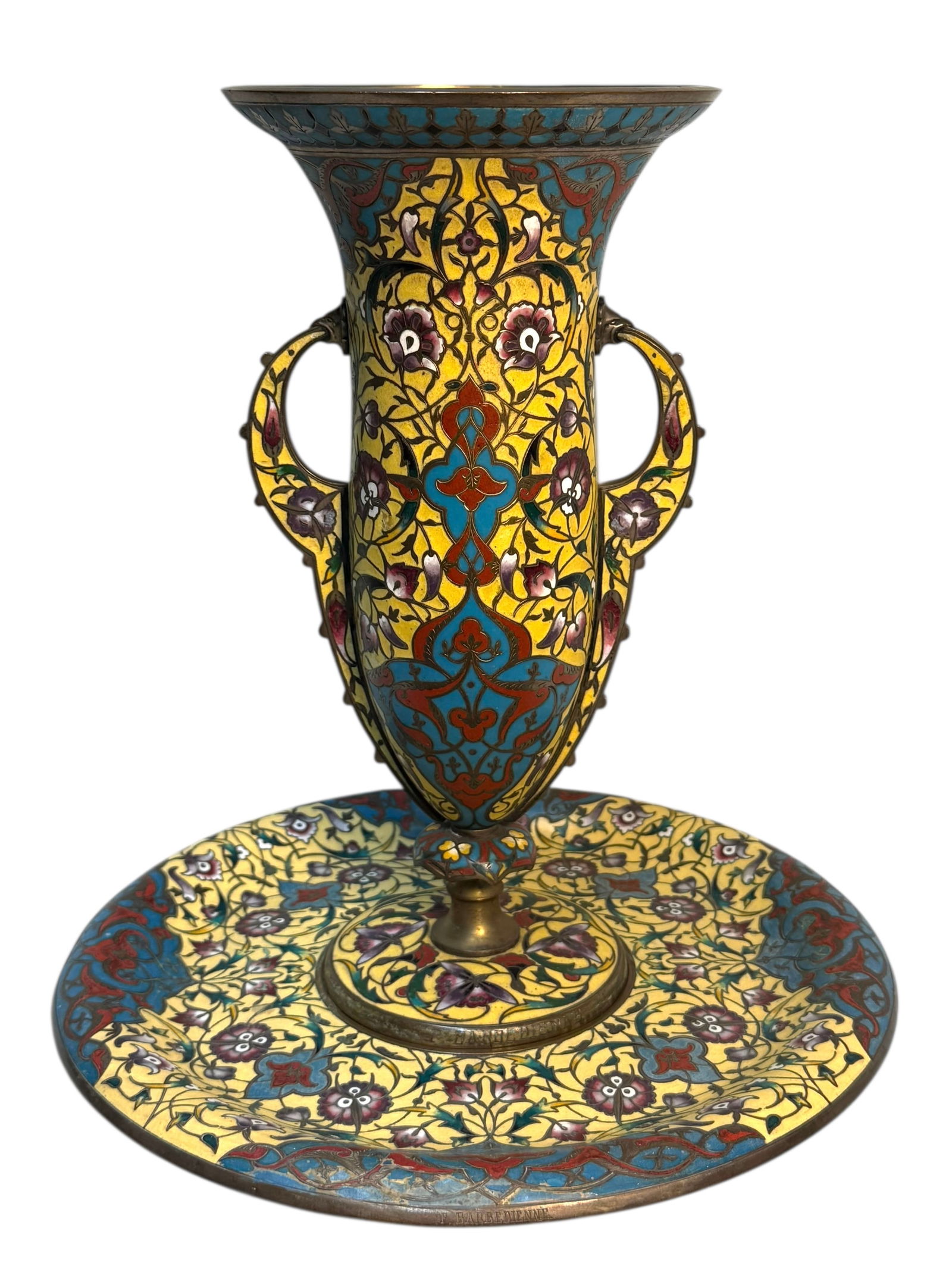 A Large 19th Century. French Champleve Enamel and Bronze Vase By Barbedienne: A Large 19th-Century French Champleve Enamel and Bronze VaseBy Ferdinand Barbedienne, Paris, circa 1880.This impressive baluster-form vase is finely executed in champleve enamel on bronze, richly