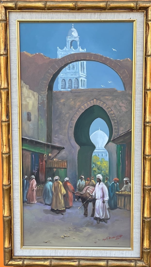 An Orientalist Egyptian Street Painting: An Orientalist Egyptian Street Painting. Frame: 28" x 15-1/2"