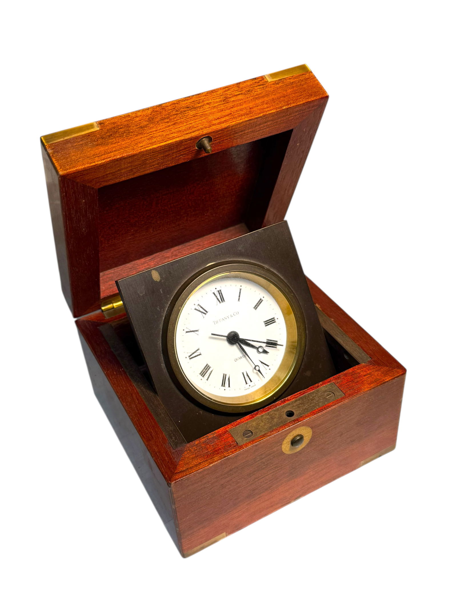 A Tiffany & Co. Swiss Brass Mounted Mahogany Cased Desk Timepiece (1 of 10)