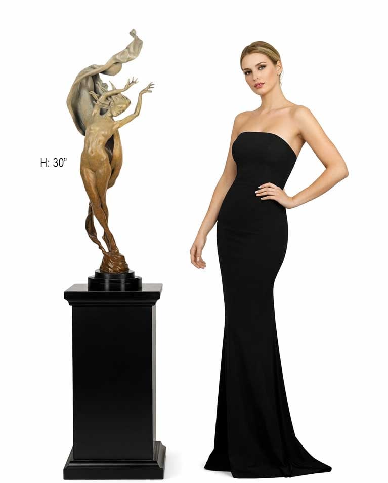 Karl Jensen (20th/21st Century): Creative Fire: Karl Jensen (20th/21st Century)Creative FirePatinated bronze figural sculpture depicting a female form captured in an expressive moment of ascension and release. The elongated body twists gracefully