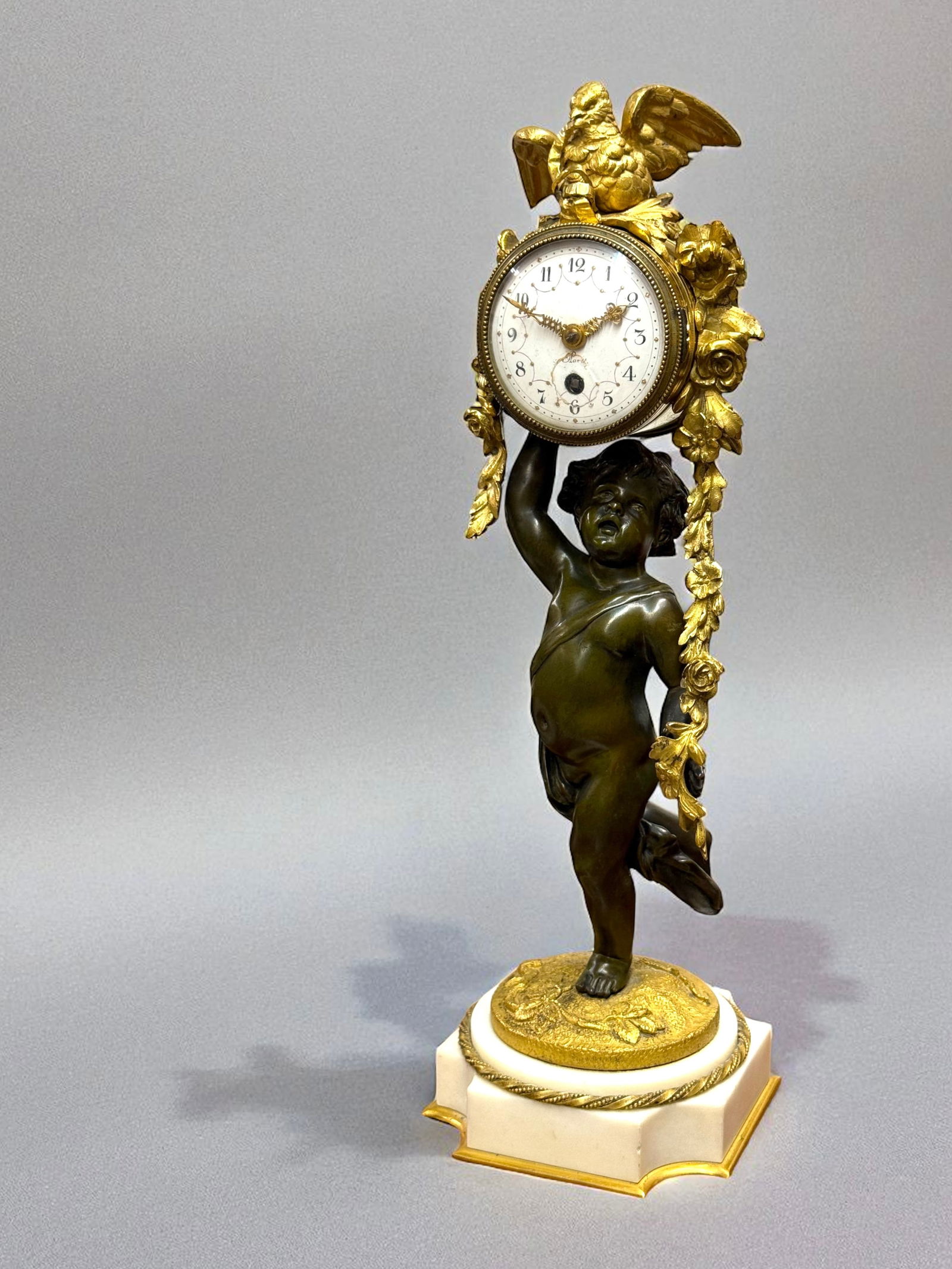 19th Century French Gilt Patinated Bronze Clock Mounted On Marble (1 of 10)