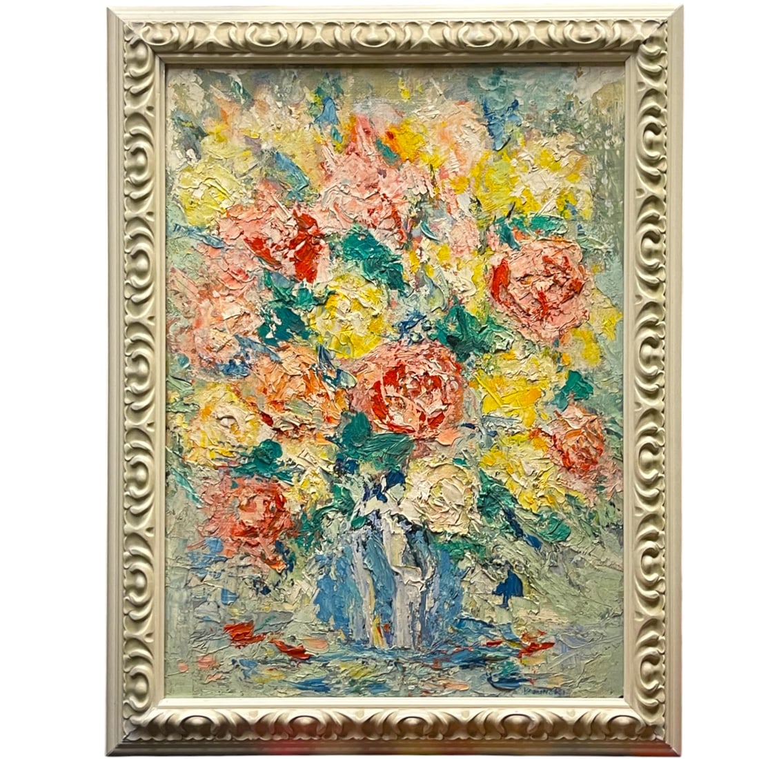 An Impressionist Oil on Board Bouquet Painting By Dimitri Romanovsky: An Impressionist Oil on Board Bouquet Painting By (Dimitri Romanovsky, 1887-1971 Russia, 20th Century). 28” x 21-1/2” (24” x 18”).