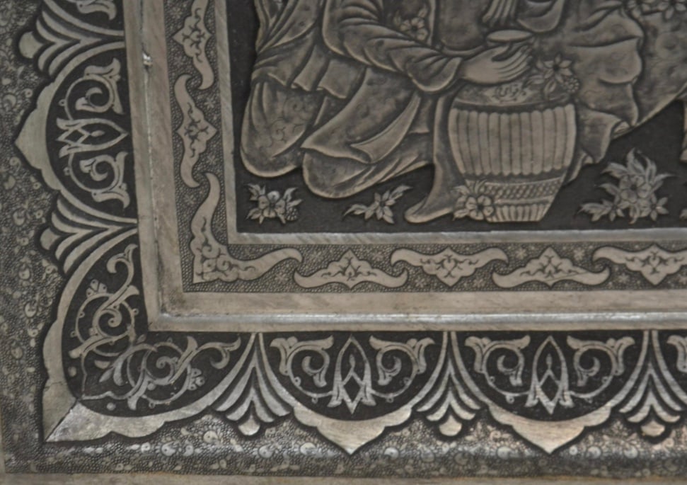 Finely Embossed Persian Silvered Copper Plaque - 6