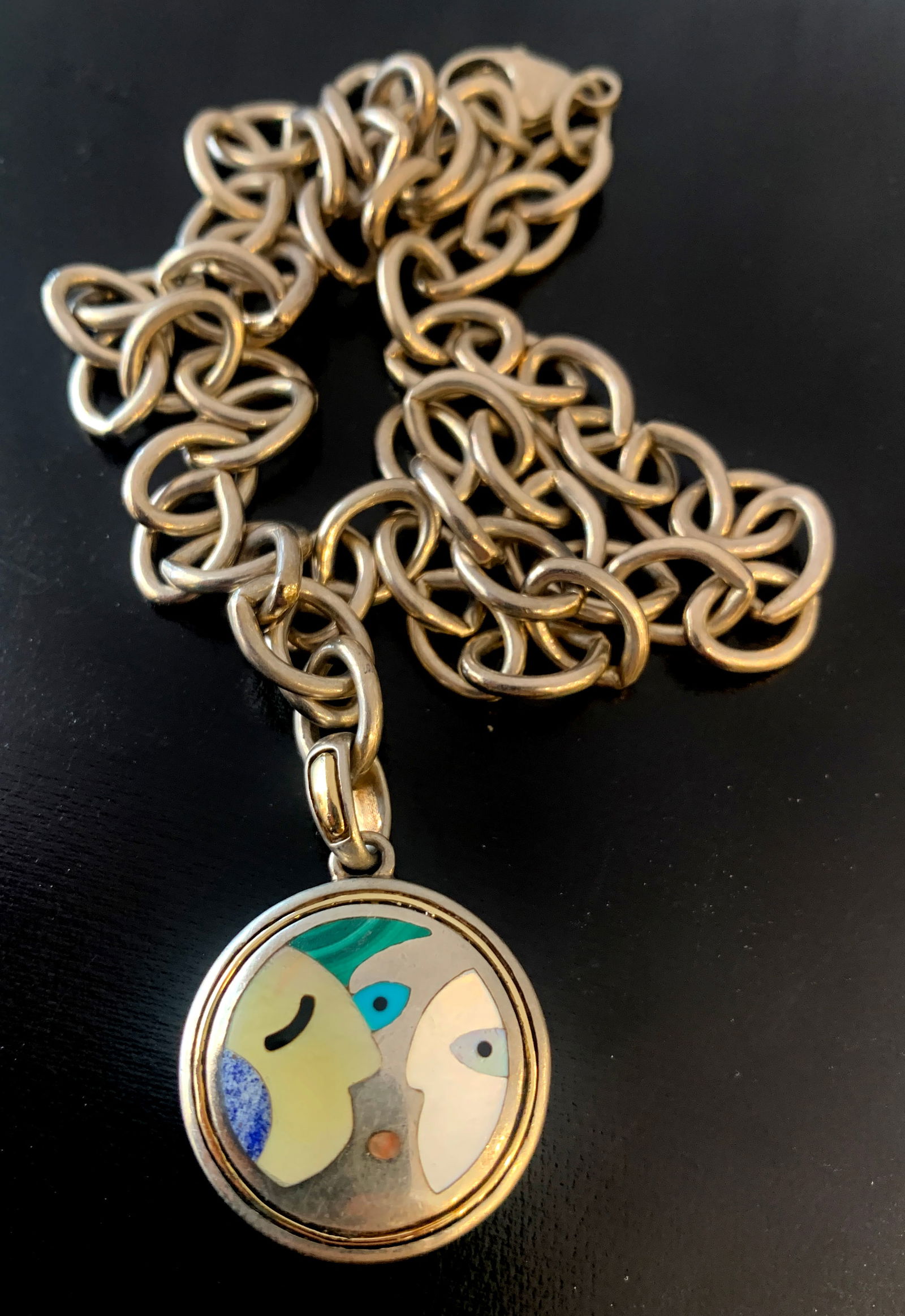 Asch Grossbardt Sterling & 18k Gold "Picasso" Charm Bracelet And necklace Set: Asch Grossbardt Sterling & 18k Gold "Picasso" Charm Bracelet And necklace Set