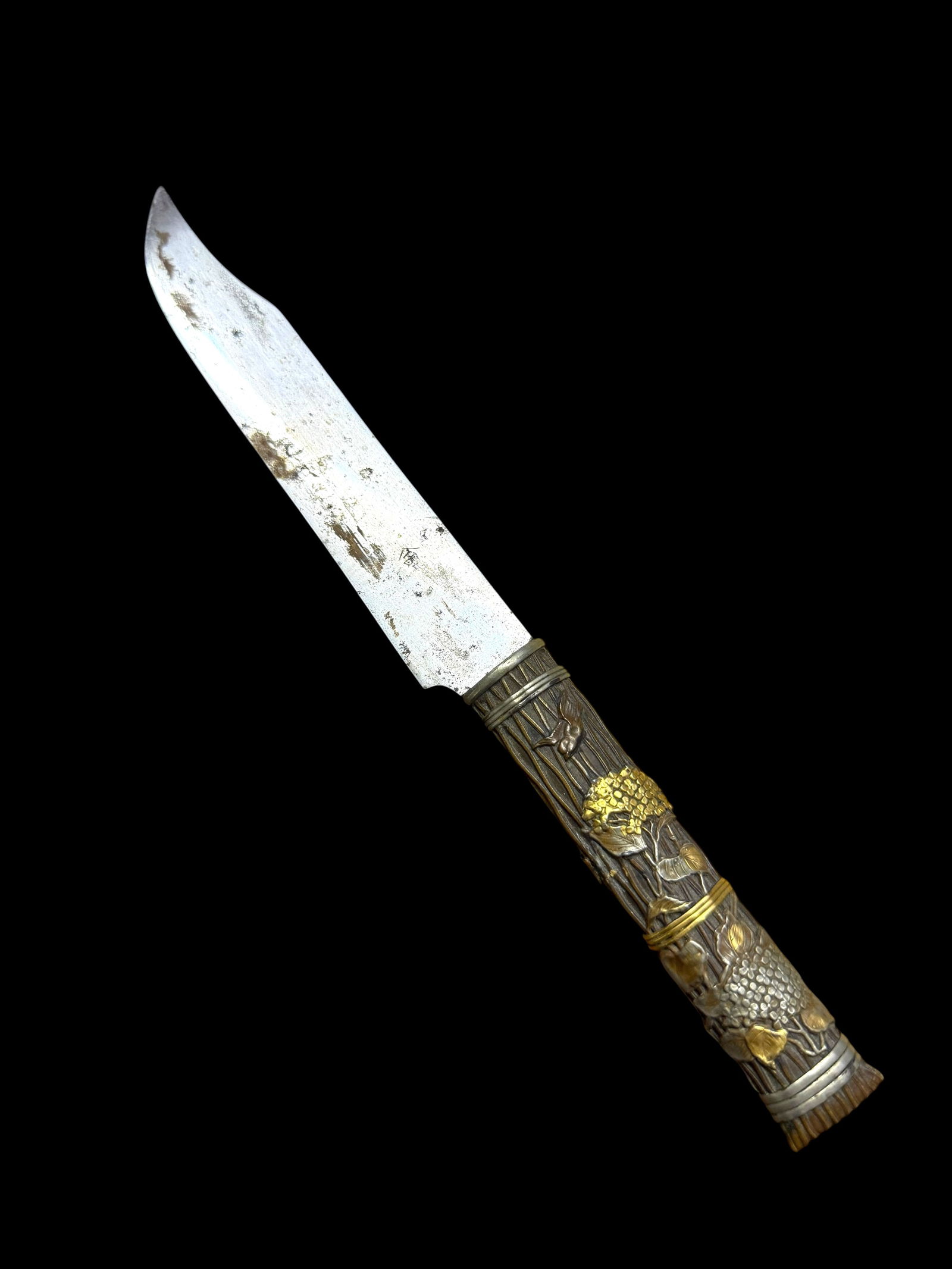 A Japanese Meiji Period Mixed Metal Knife: A Japanese Meiji Period Mixed Metal Knife. The Blade Signed By the maker as well as the Handle. Japan, Circa 1900