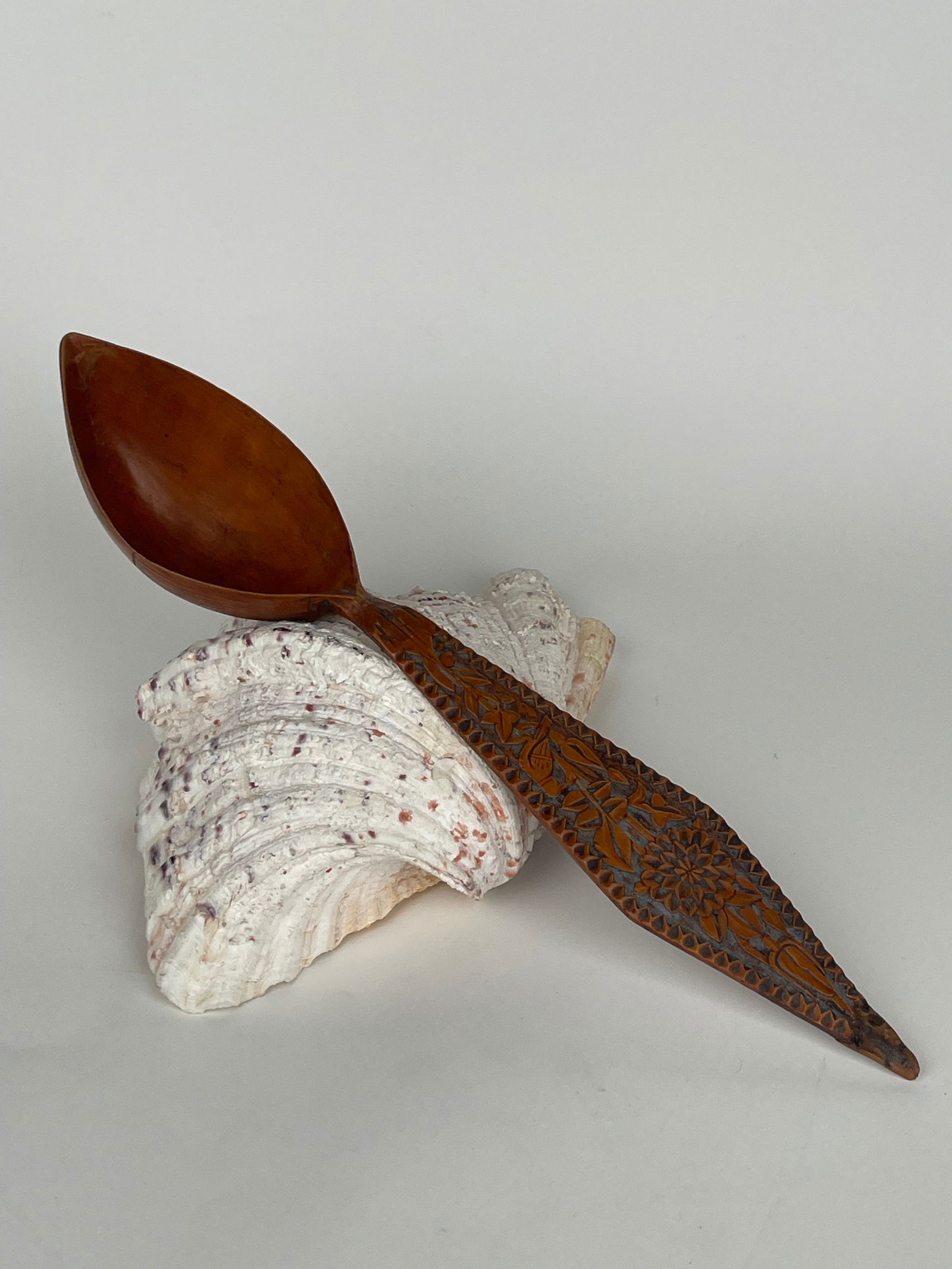 A Persian Qajar Hand Carved Wooden Sherbet Spoon. Iran, Circa 1880: A Persian Qajar Hand Carved Wooden Sherbet Spoon. Iran, Circa 1880 13”