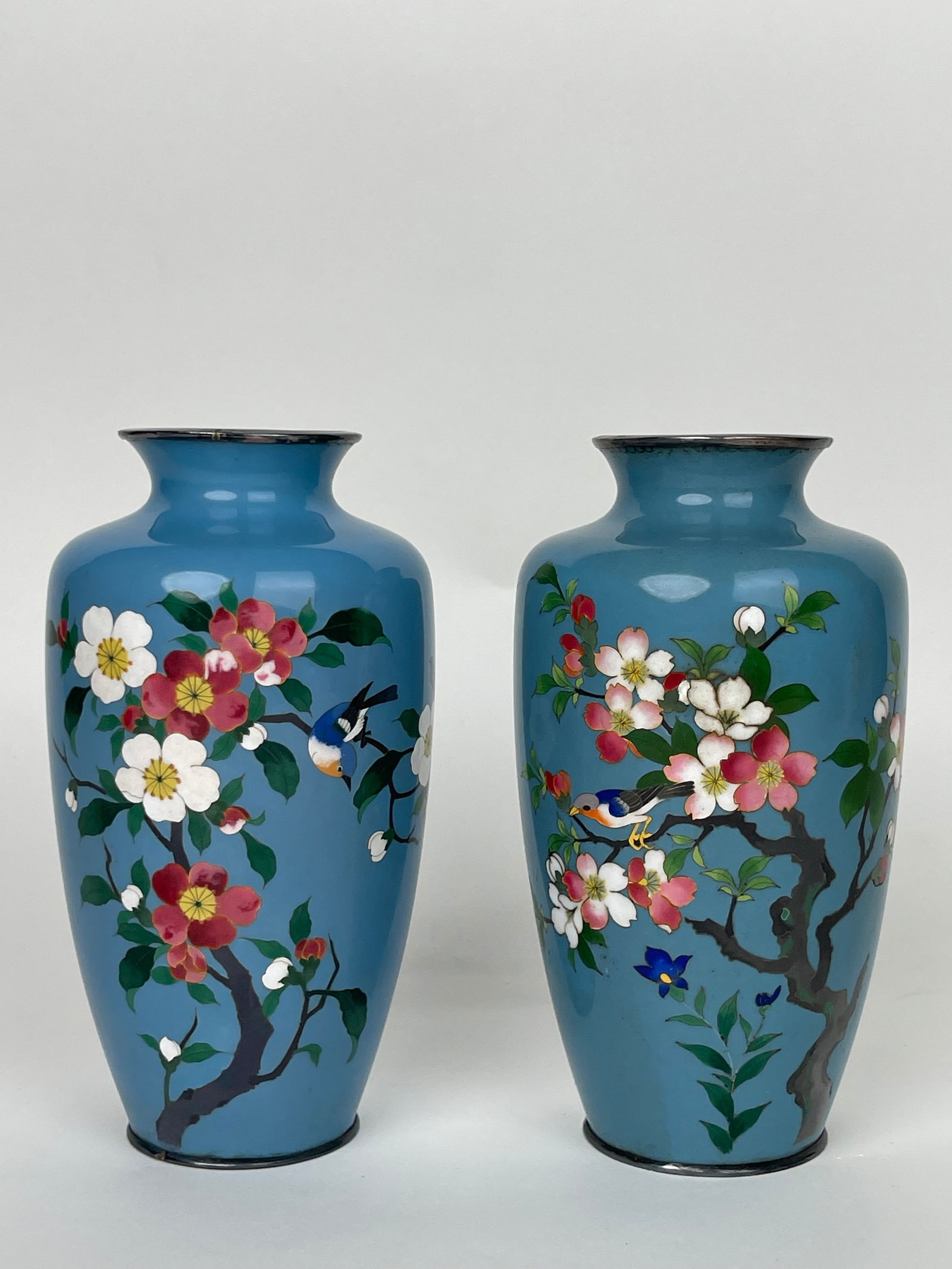 A Pair Of Japanese Blue Ground Enamel Vases (1 of 11)