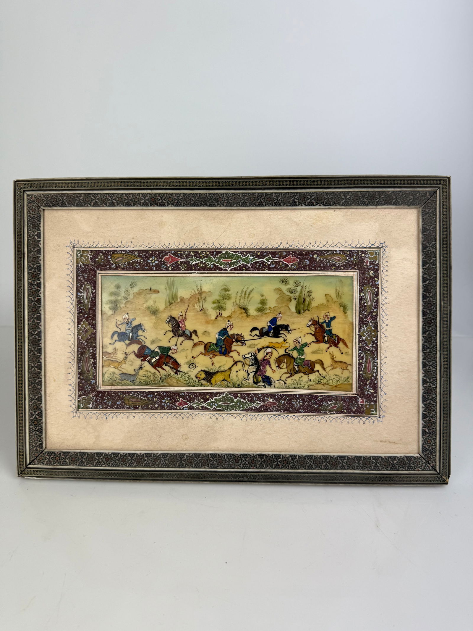 Persian Hand Painted & Khatam Kari Painting: Persian Hand Painted & Khatam Kari Painting. 13-1/2” X 9-1/2”