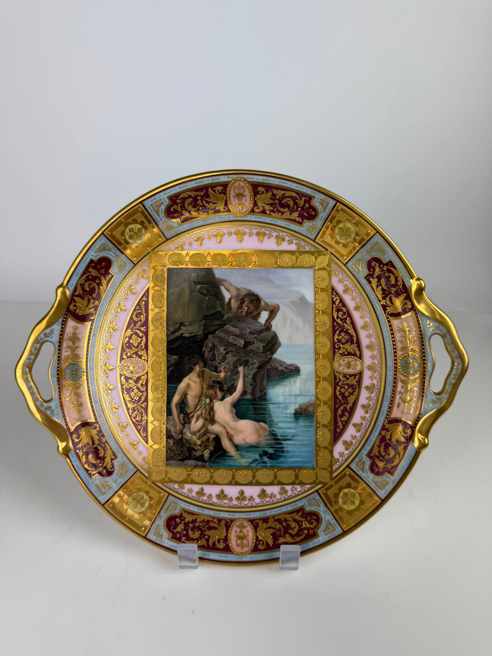 19th Century Royal Vienna Hand Painted Porcelain Decorative Plate: 19th Century Royal Vienna Hand Painted Porcelain Decorative Plate. D:11”