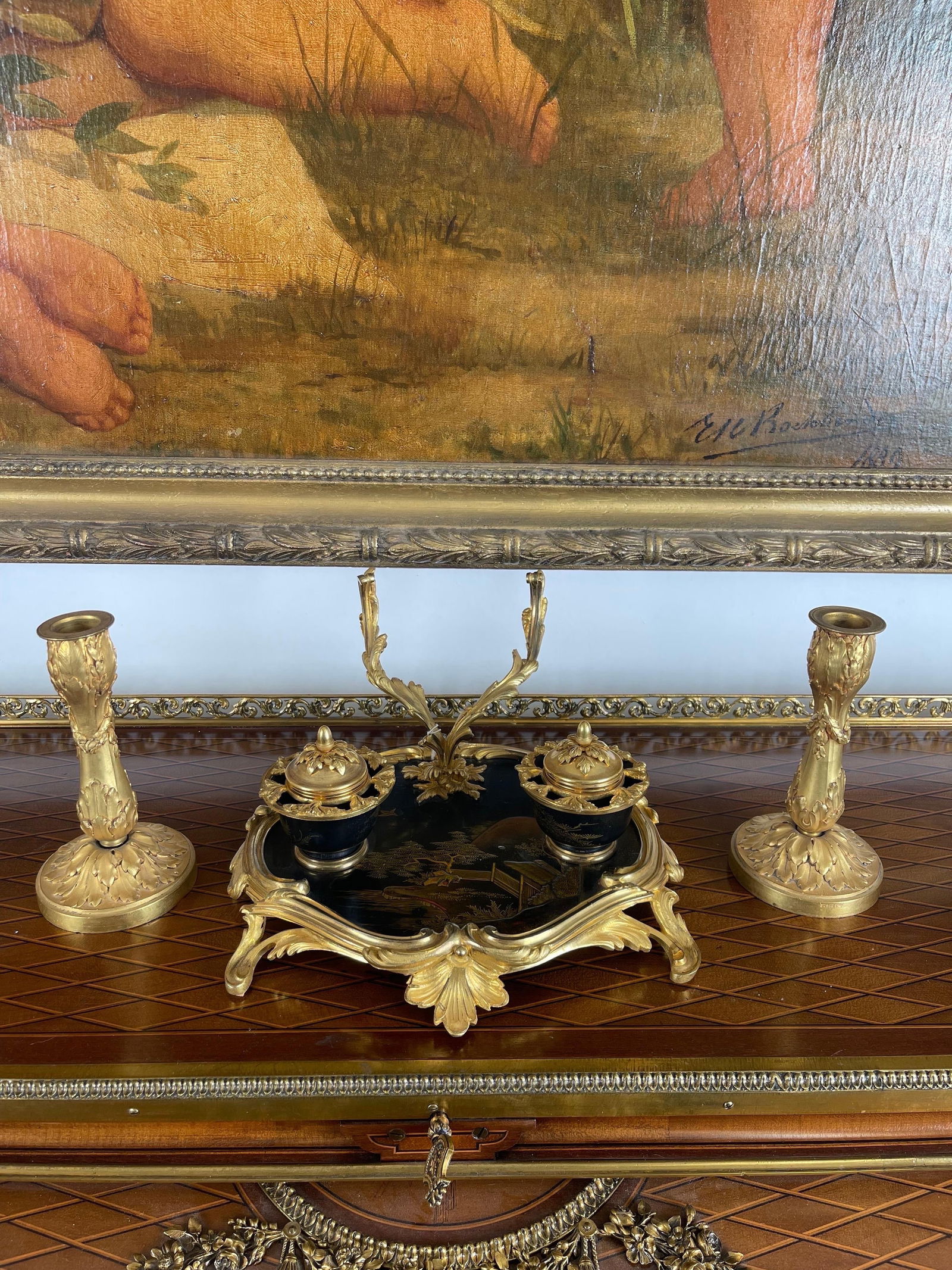 French Ormolu Mounted Japanese Lacquer Inkwell, Attributed, Maison Millet - 2