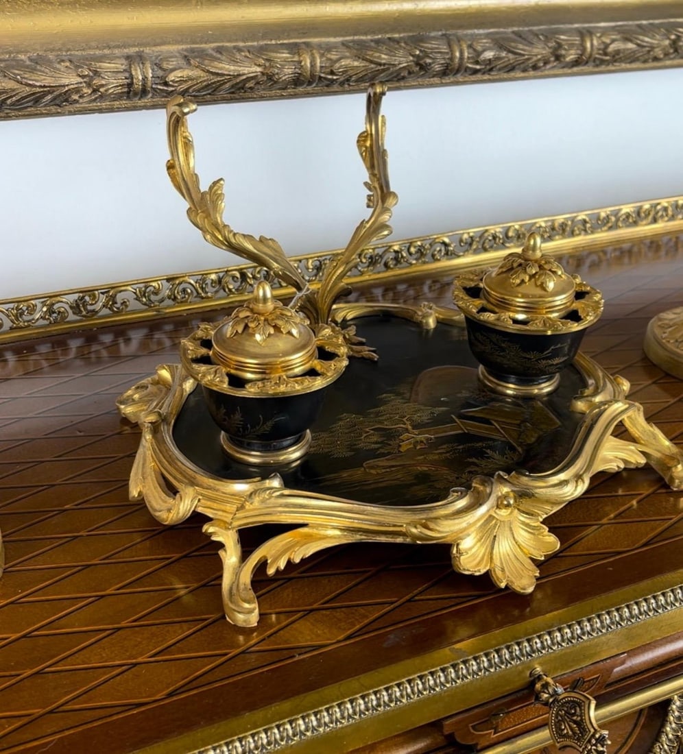 French Ormolu Mounted Japanese Lacquer Inkwell, Attributed, Maison Millet - 3