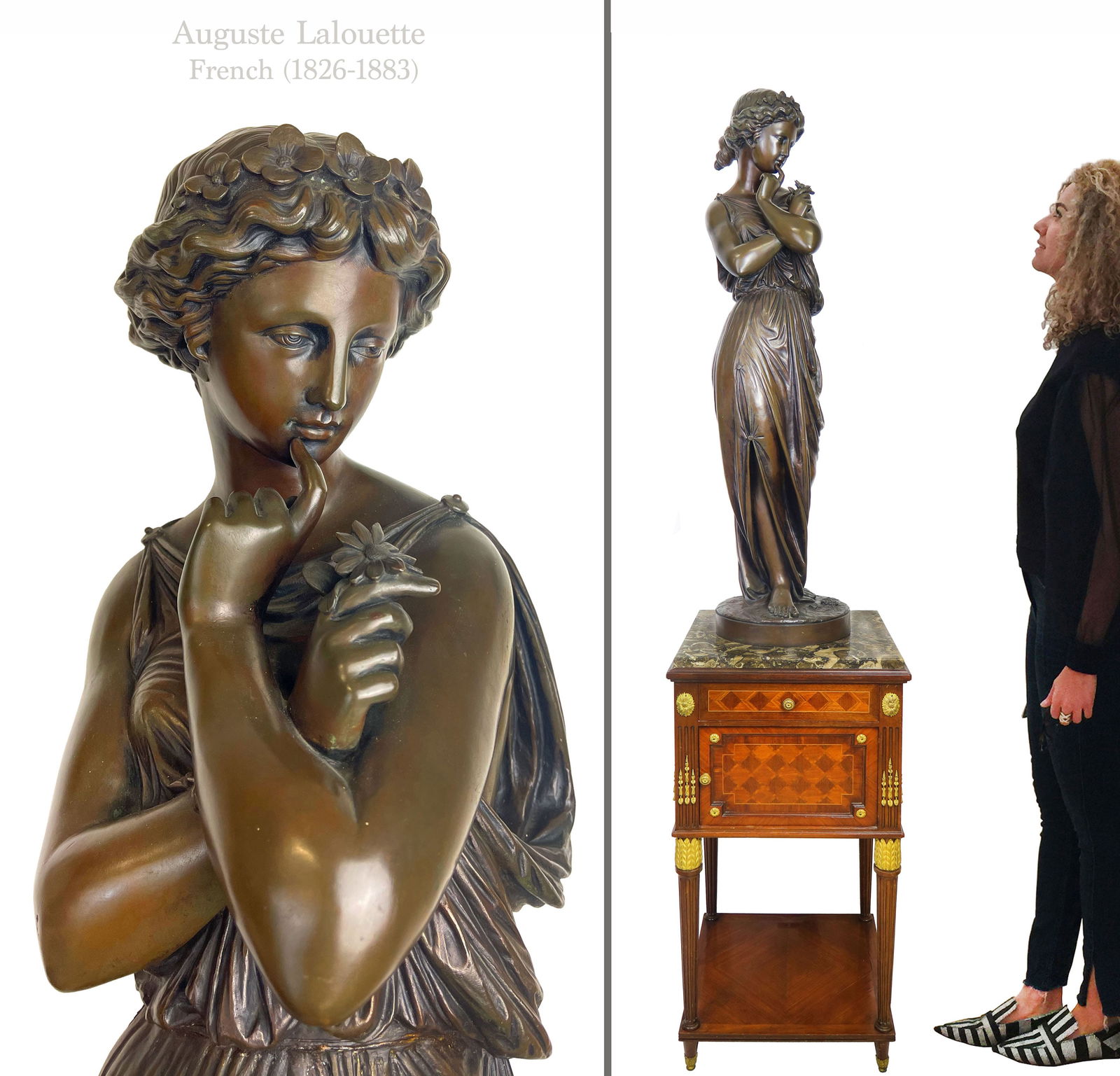 A French Bronze Figure Of A Maiden By Lalouette: Auguste Lalouette. French (1826-1883)A French Bronze Figure Of A Maiden. H: 37-1/2"