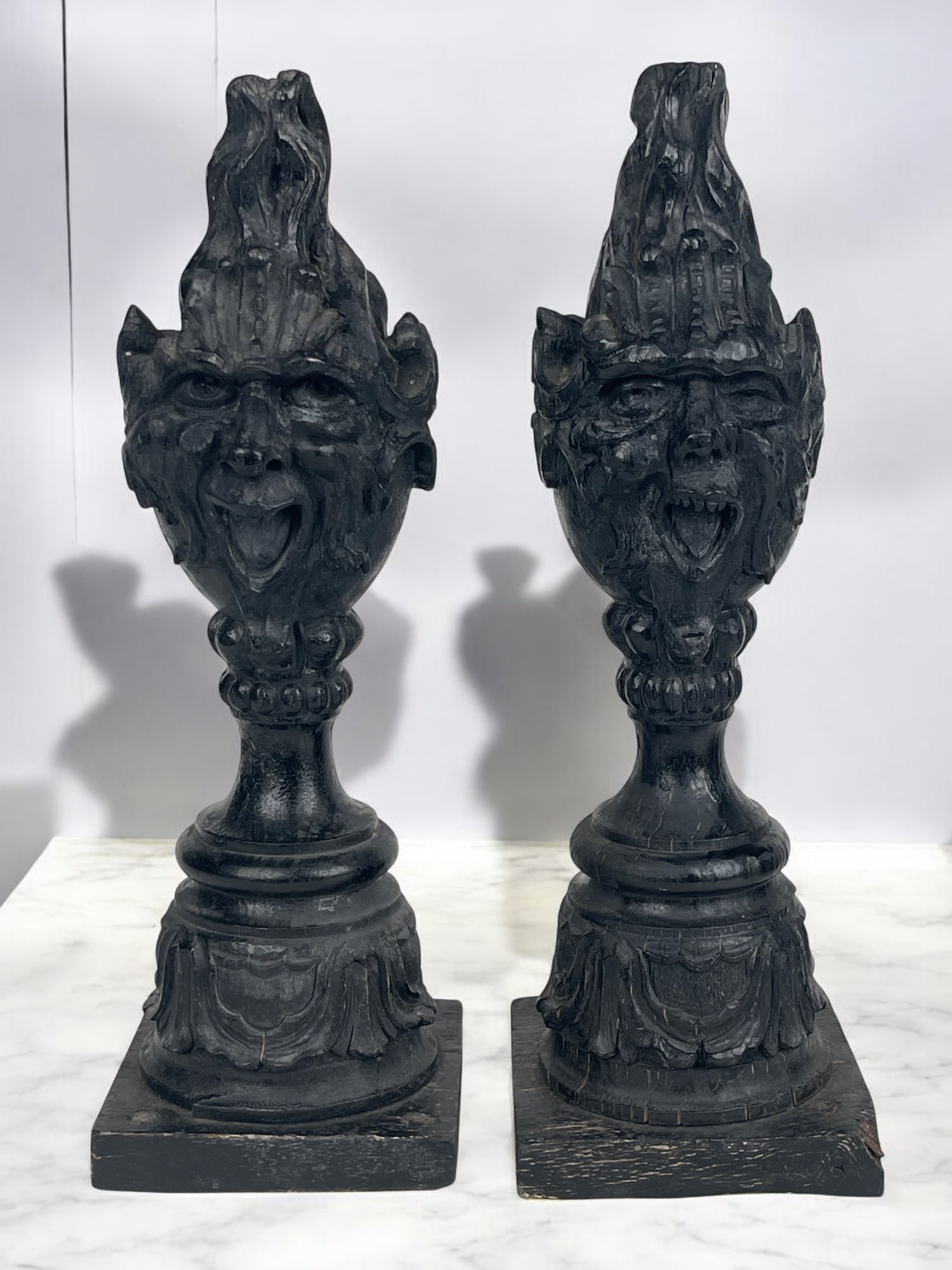 Pair of Early 19th Century Italian Carved Wood Mythical Finials (1 of 8)