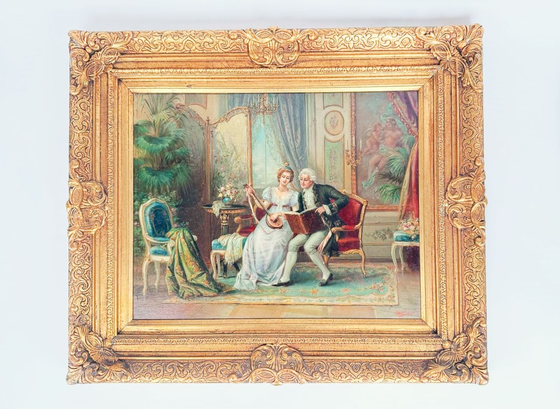 19th Century French Oil On Board Painting.: 19th Century French Oil On Board Painting.. Signed. 27-1/2"x23-1/2"