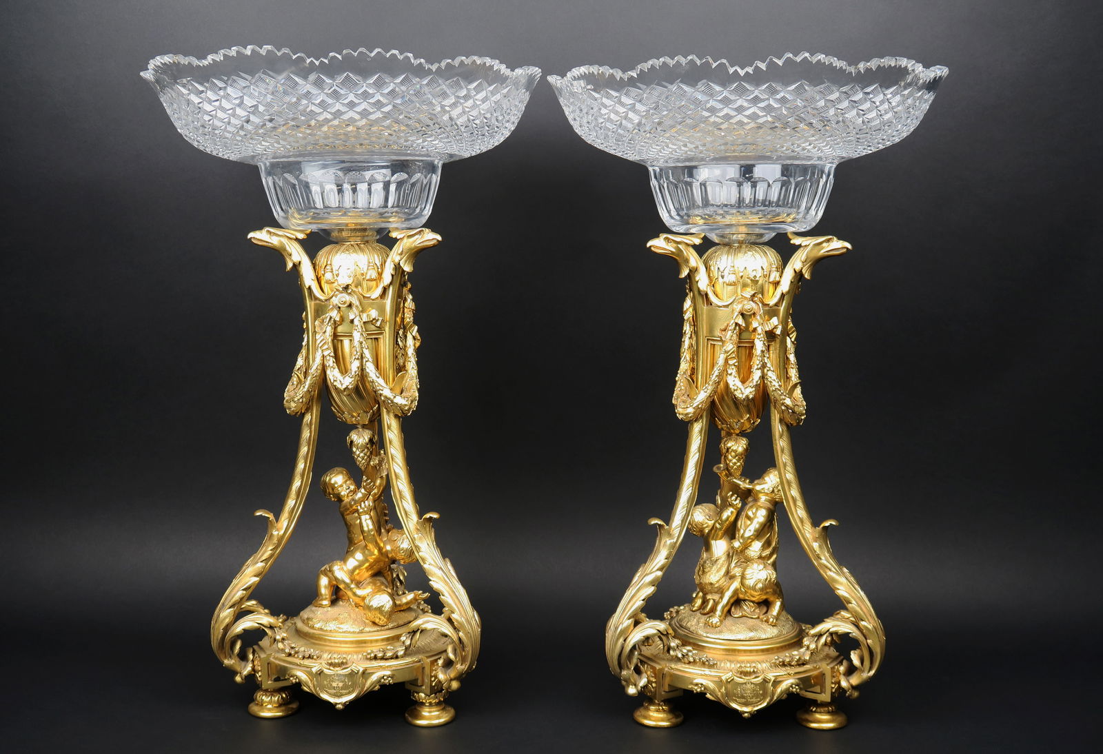 Christofle & Cie Gilt Bronze and Cut Crystal Tazzas, Late 19th Century: Christofle & Cie Gilt Bronze and Cut Crystal Tazzas, Late 19th Century. With a Family Crest H: 21-1/2" "x 13" (55cm x 330cm) Oppeinhein Family