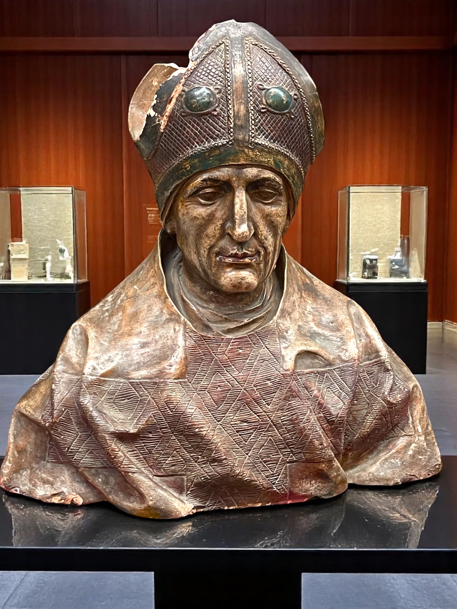18-19th Century Terra Cotta Bust Sculpture of a Bishop Sealed with Wax Seal: 18-19th Century Terra Cotta Bust Sculpture of a Bishop Sealed with Wax Seal. 26" x 23"