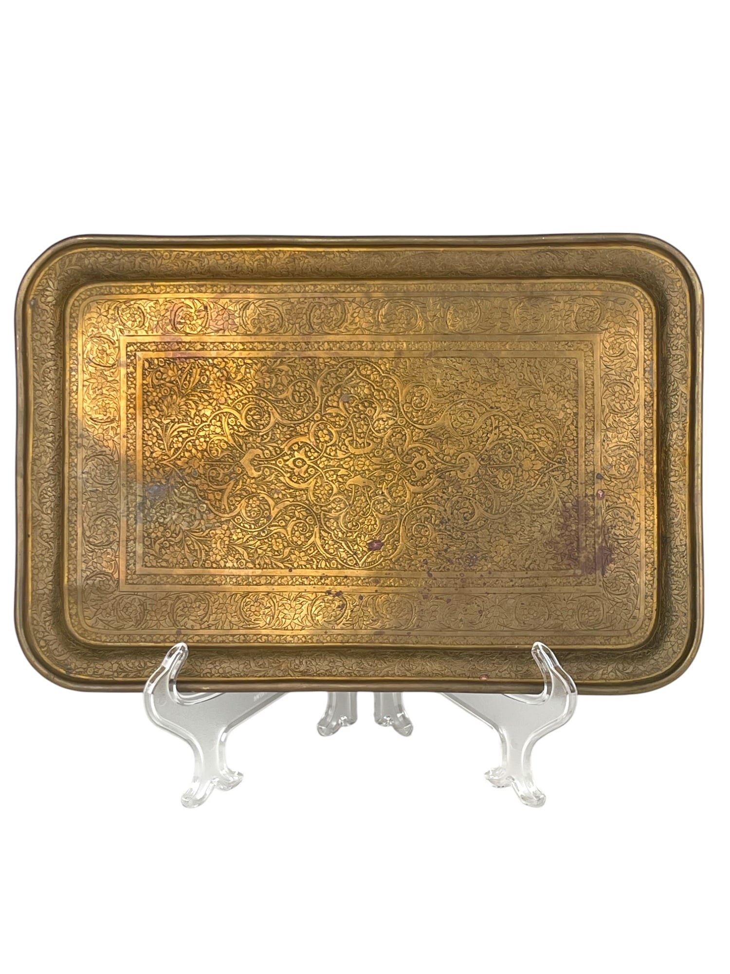 19th Century Persian Kajar Handmade Brass Tray: 19th Century Persian Kajar Handmade Brass Tray. Iran Circa 1890s. 15" x 10"