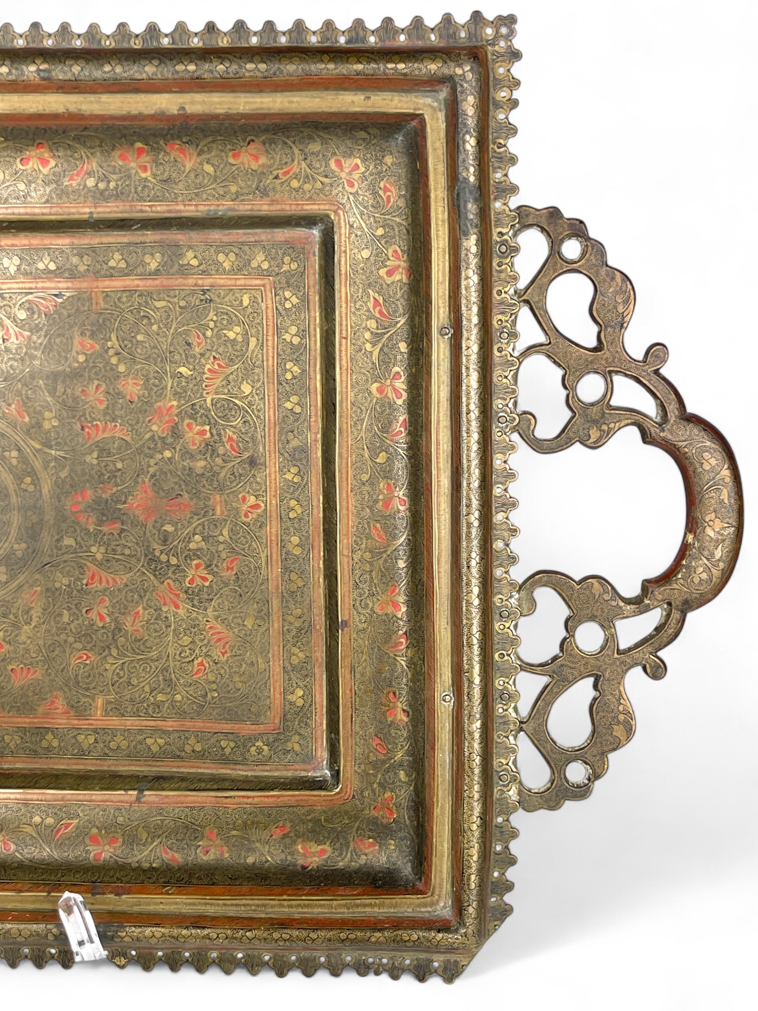 A Middle Eastern Handmade Hand Hammered Cold Enameled Tray - 4