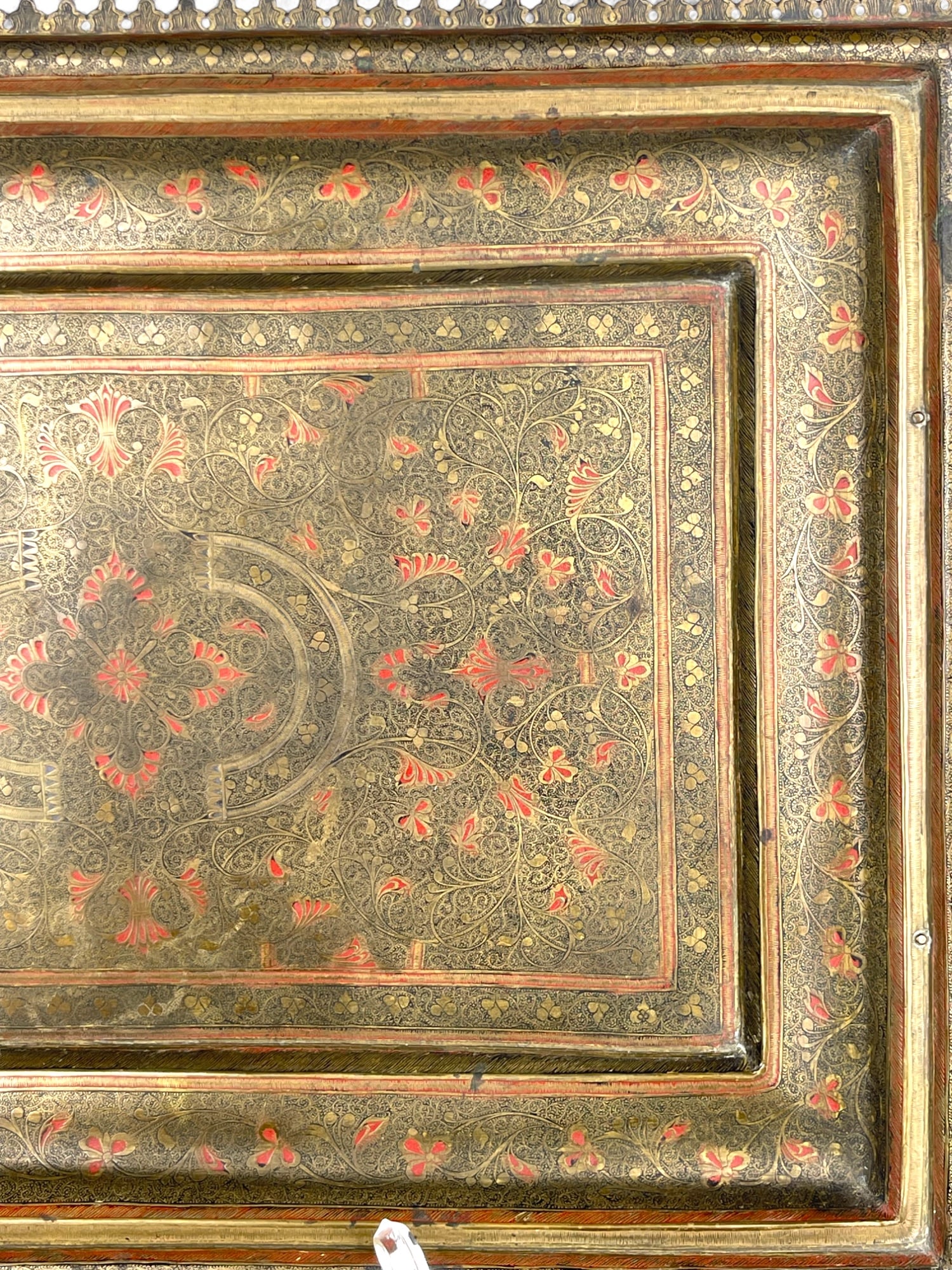 A Middle Eastern Handmade Hand Hammered Cold Enameled Tray - 7