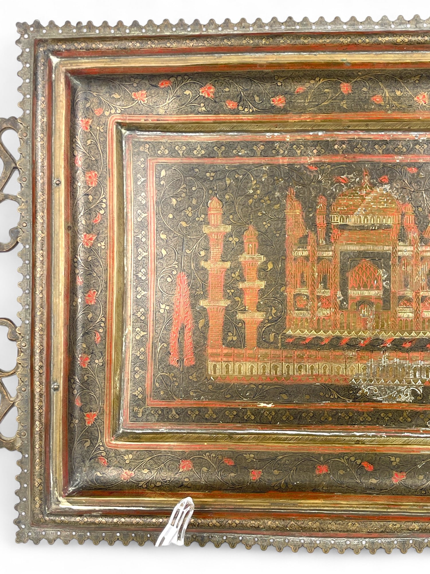 A Middle Eastern Handmade Hand Hammered Cold Enameled Tray - 3