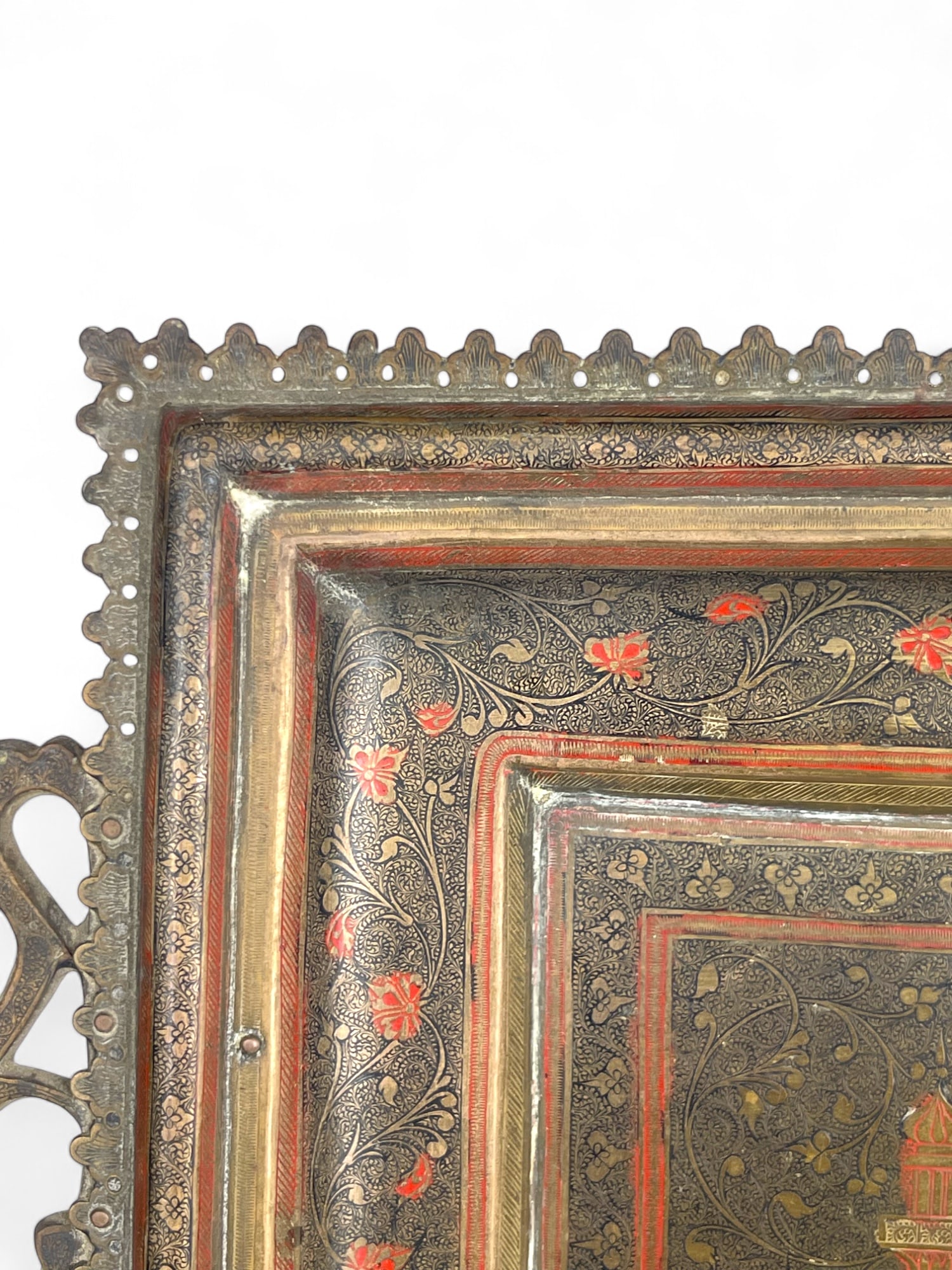 A Middle Eastern Handmade Hand Hammered Cold Enameled Tray - 5