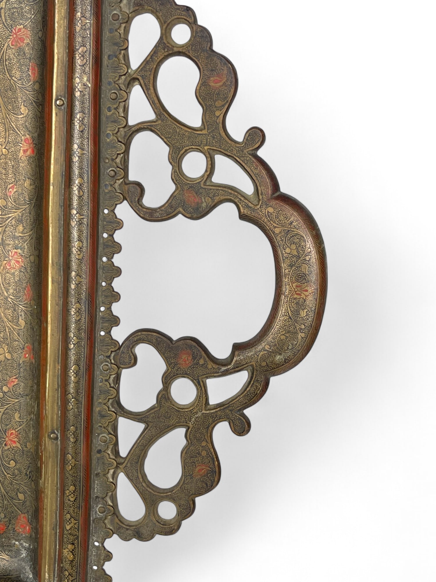 A Middle Eastern Handmade Hand Hammered Cold Enameled Tray - 7