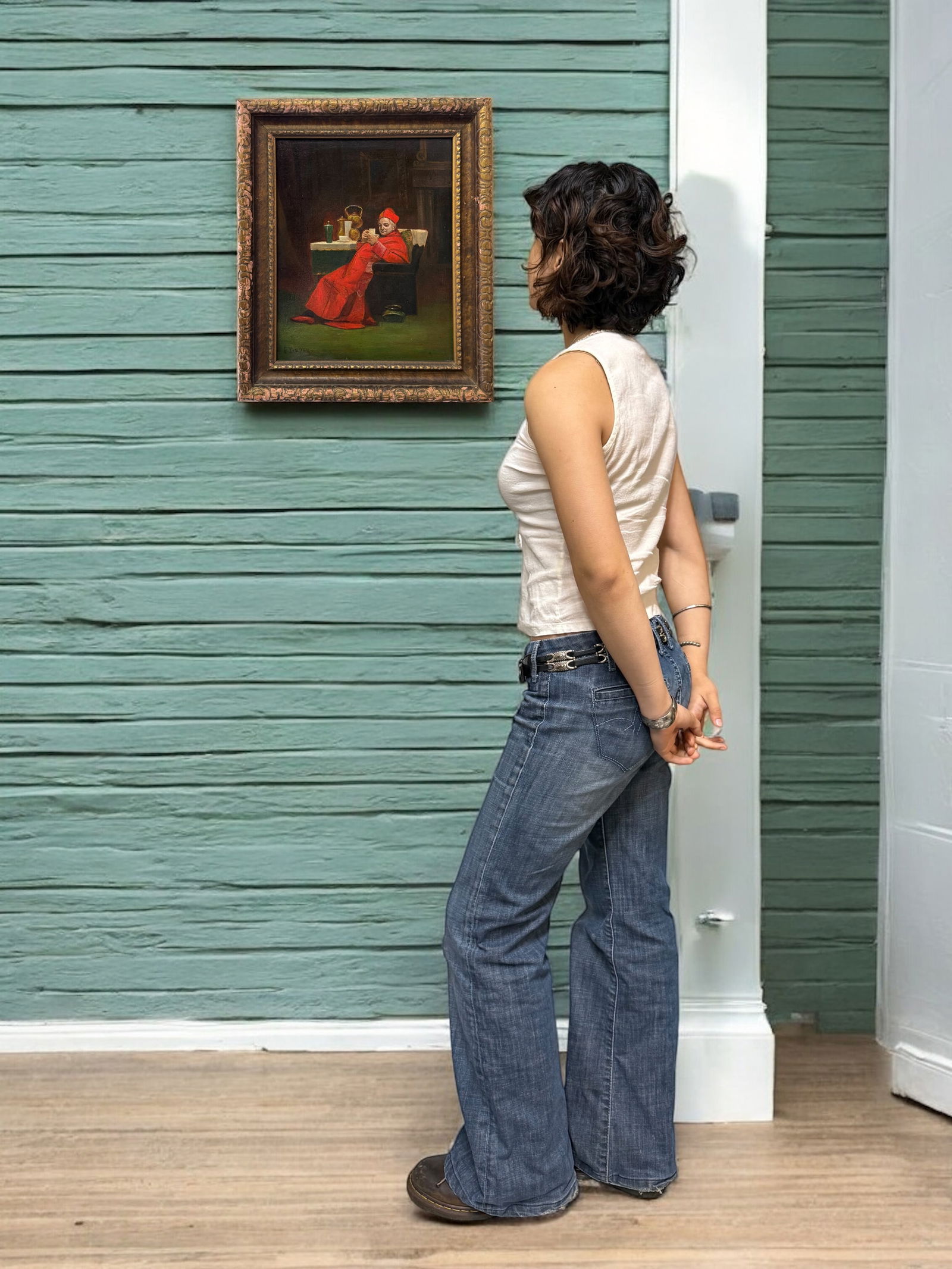 19th Century French Oil on Canvas Painting of a Cardinal’s Tea Time By F. Dupey: 19th Century French Oil on Canvas Painting of a Cardinal’s Tea Time By F. Dupey. 12-1/2” x 10-1/2”