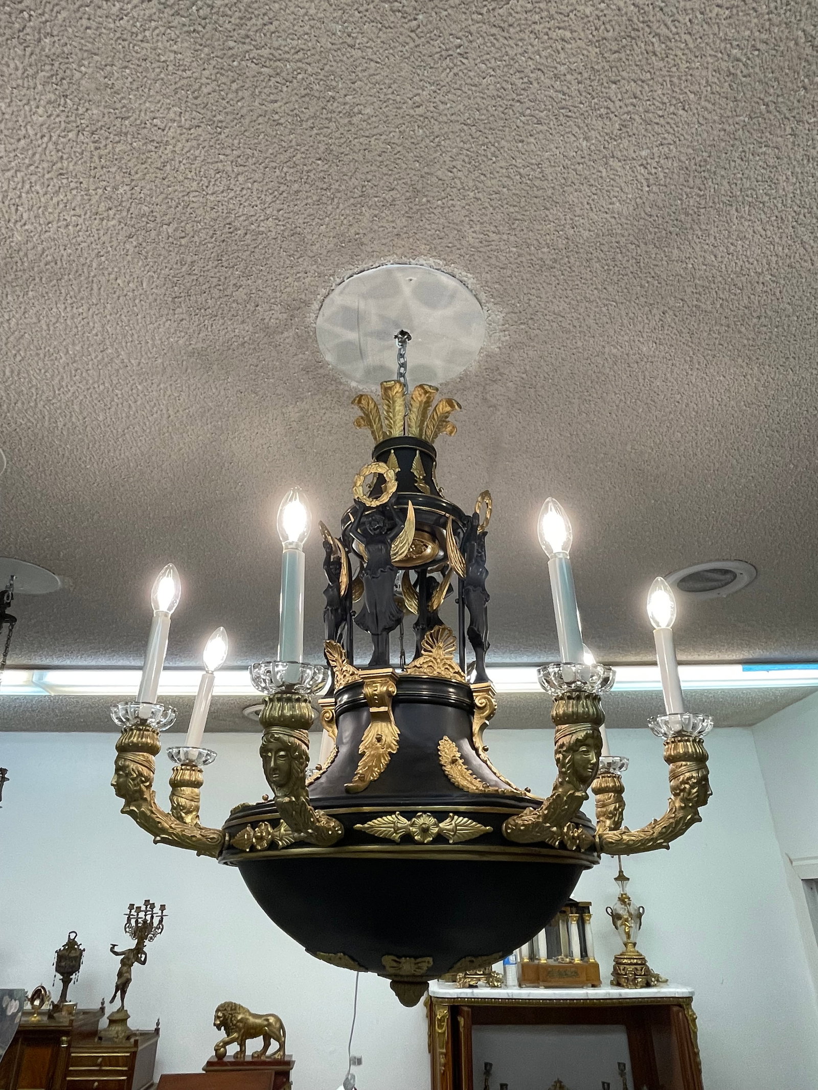 19th Century French Gilt & Patinated Bronze Eight Lights Chandelier - 9