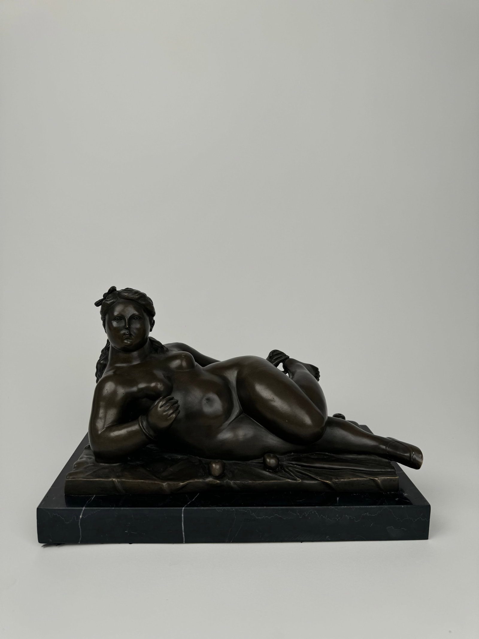 Fernando Botero, Patinated Bronze Sculpture Of A Reclining Nude: Fernando Botero, Patinated Bronze Sculpture Of A Reclining Nude.13"x7"x8"