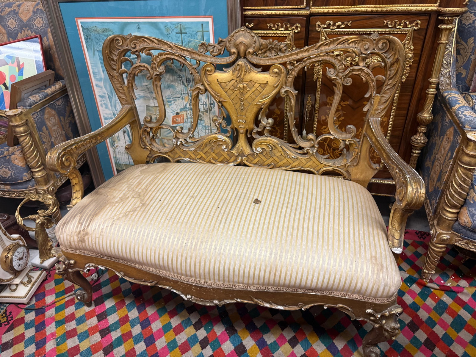 19th Century Italian Rococo Revival Carved & Giltwood Settee (1 of 6)