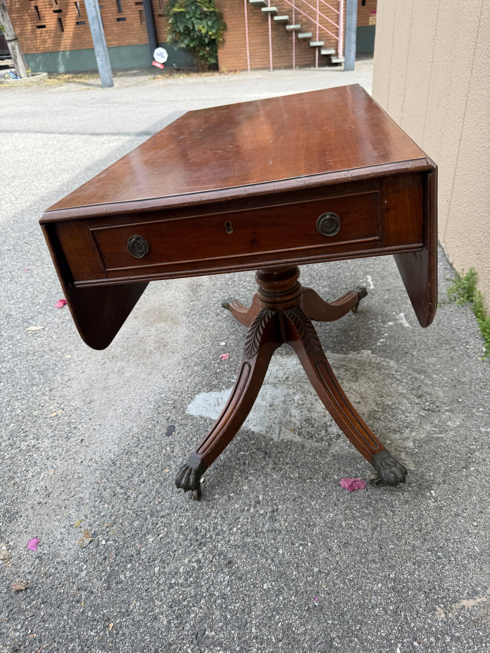 Antique Duncan Phyfe Style Mahogany Drop Leaf Table - 2