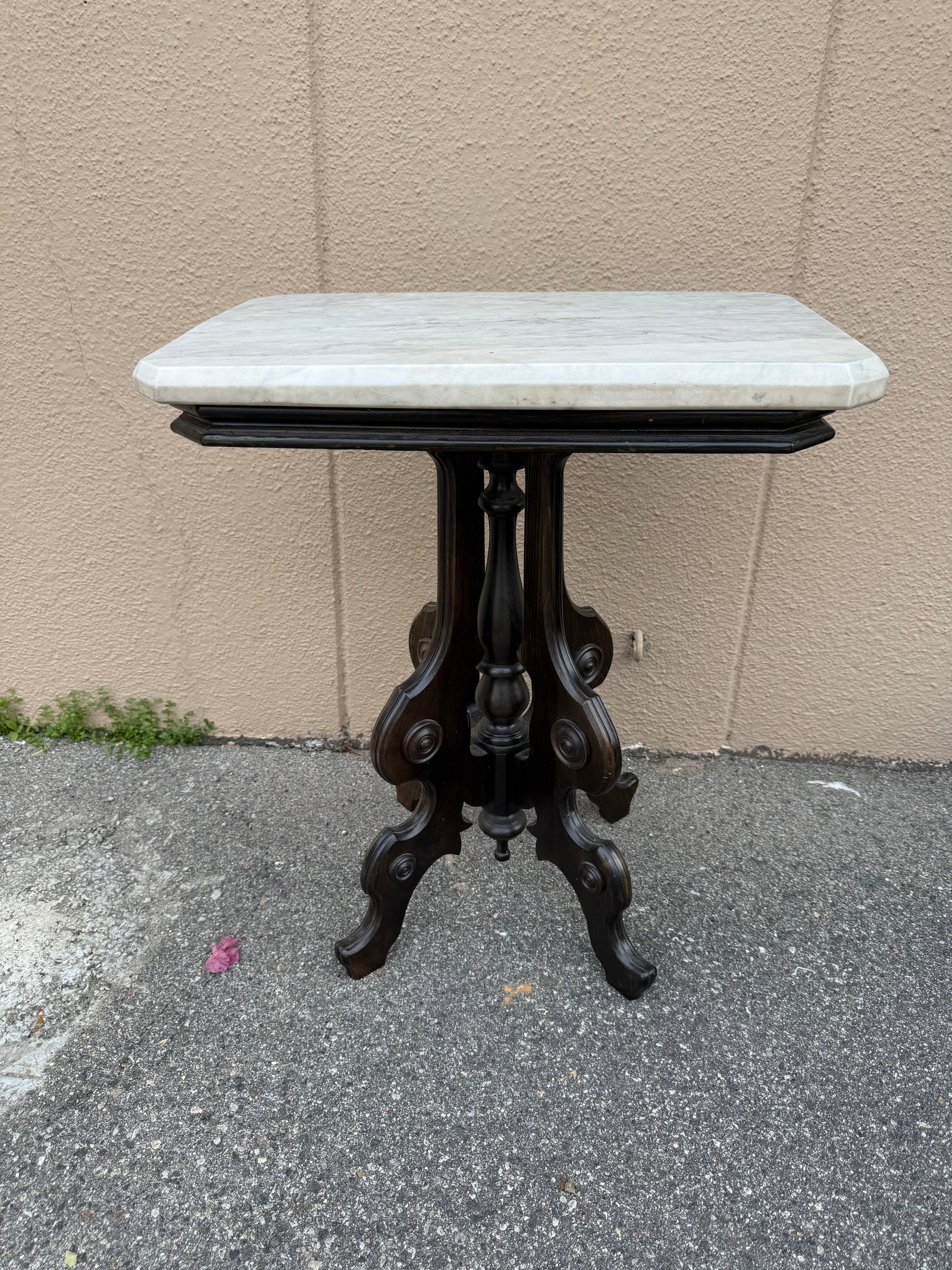Antique Marble Top Pedestal Side Table - 2