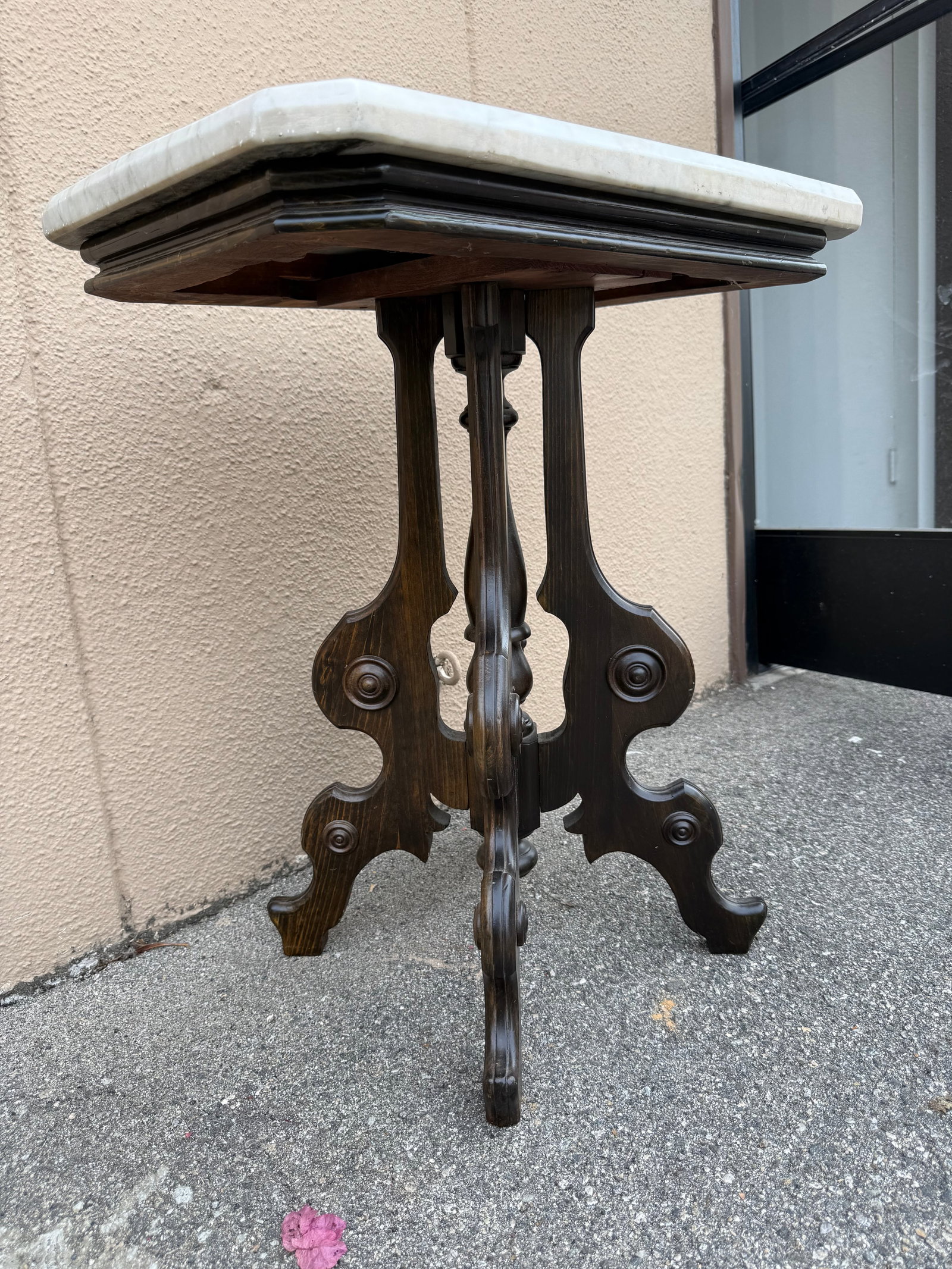 Antique Marble Top Pedestal Side Table - 3
