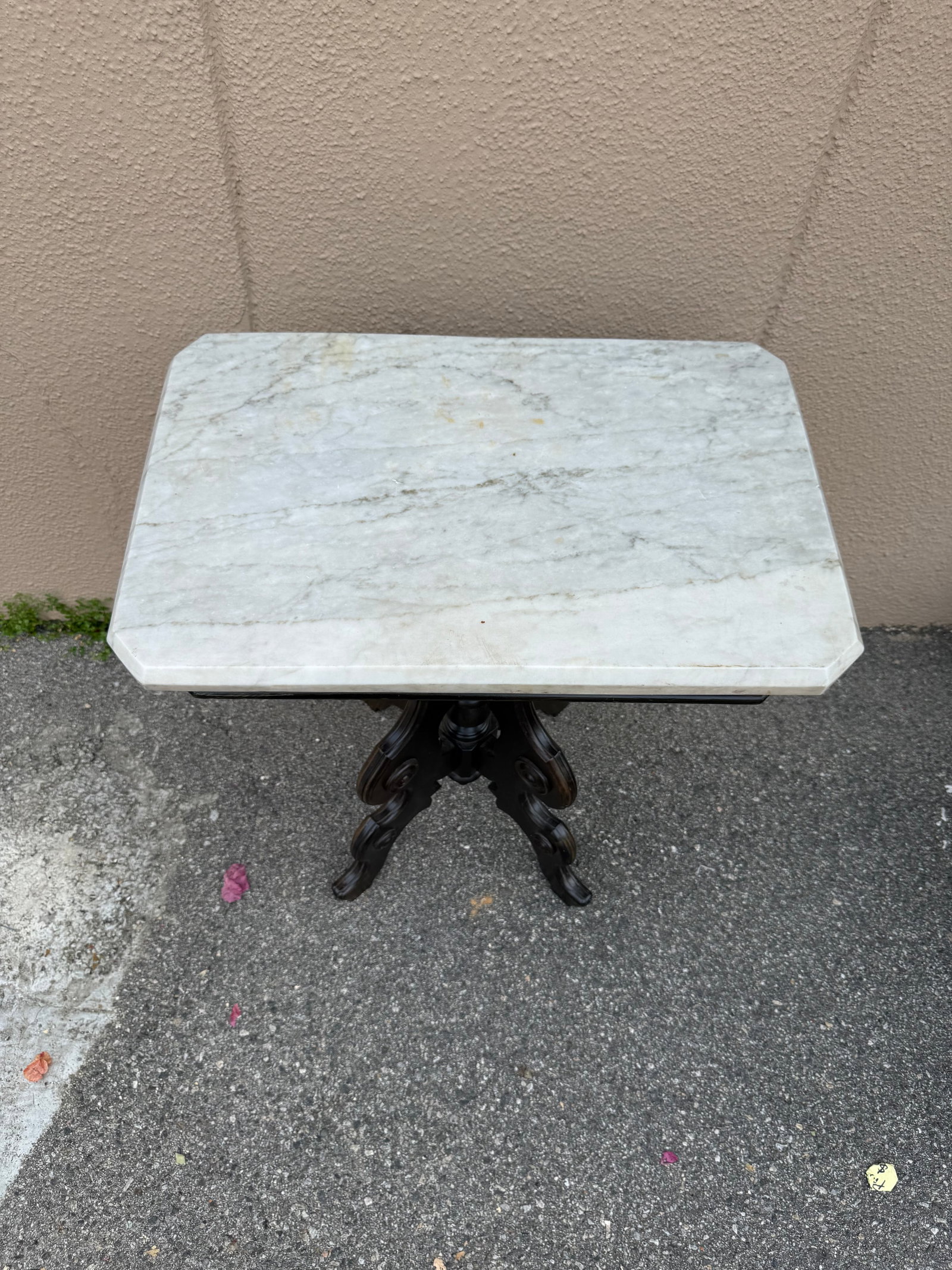 Antique Marble Top Pedestal Side Table - 5